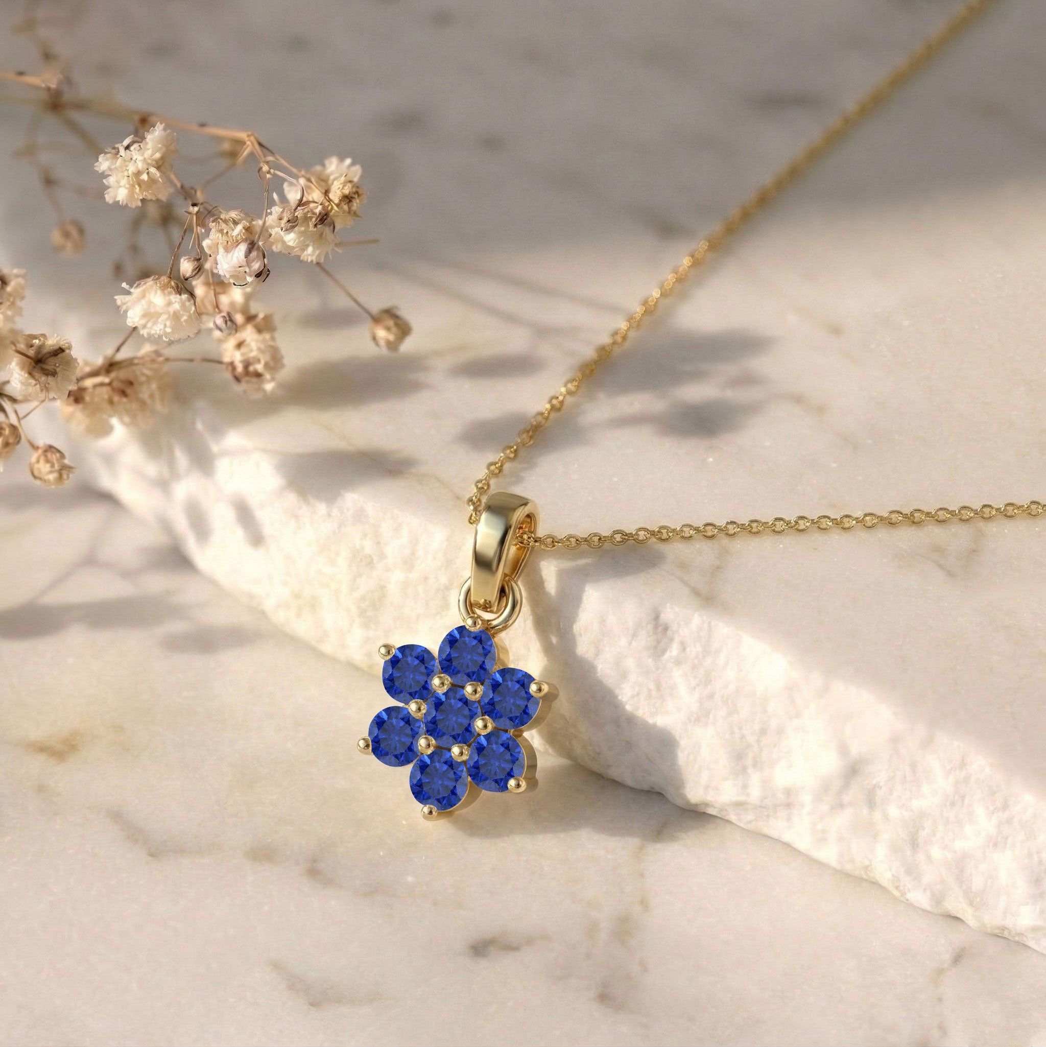 Blue Sapphire gemstone pendant necklace perfect for birthdays, anniversaries, and gifts.