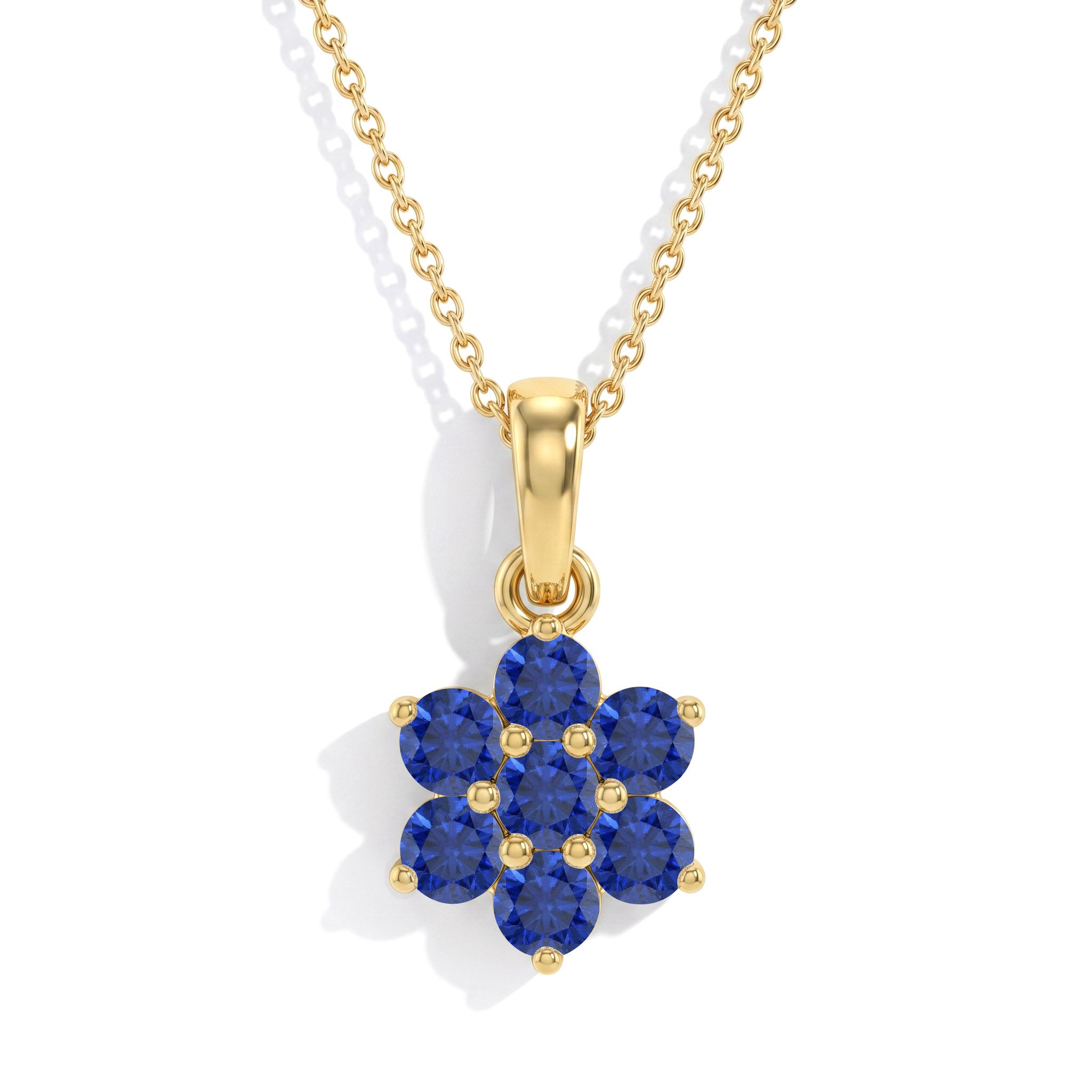 Yellow Gold Filled Blue Sapphire floral pendant with premium gemstone craftsmanship.