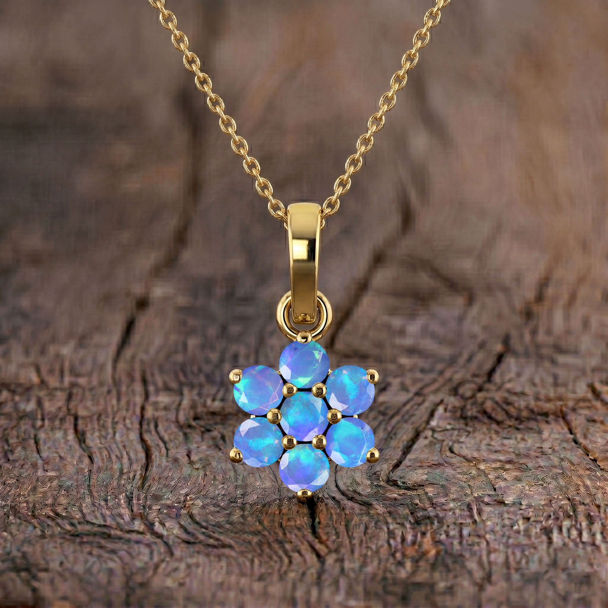 Blue Opal gemstone necklace with floral pendant design for everyday and special occasions.