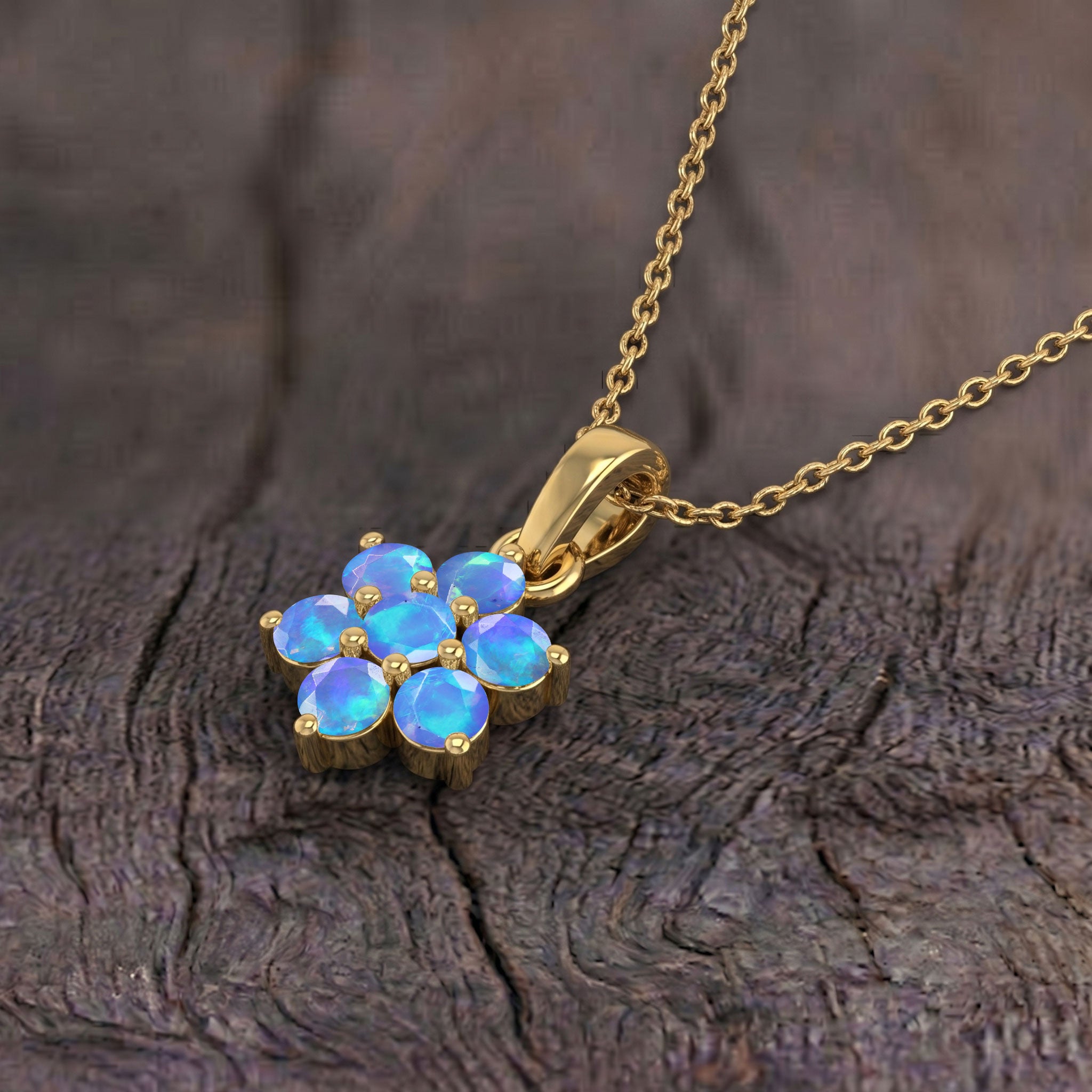 Luxury October birthstone pendant necklace featuring unique Blue Opal gemstones.