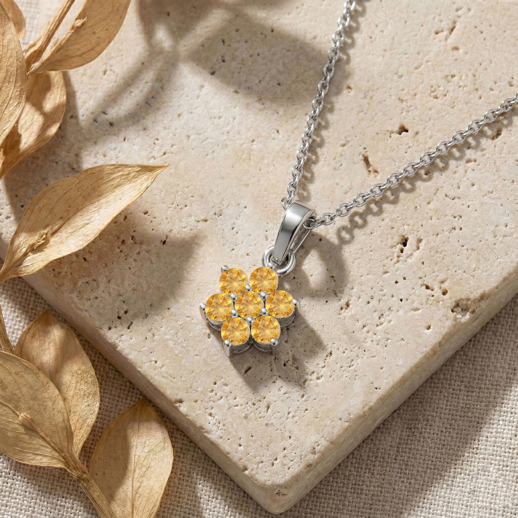 Handmade citrine birthstone jewelry with delicate flower design