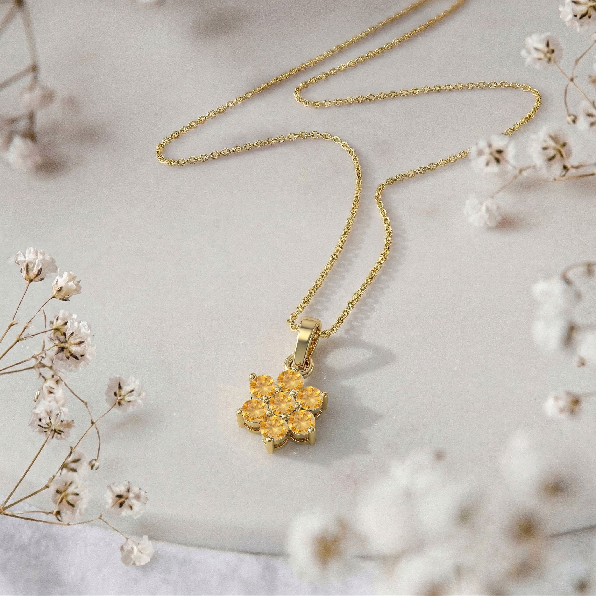 November birthday gift necklace with citrine flower charm