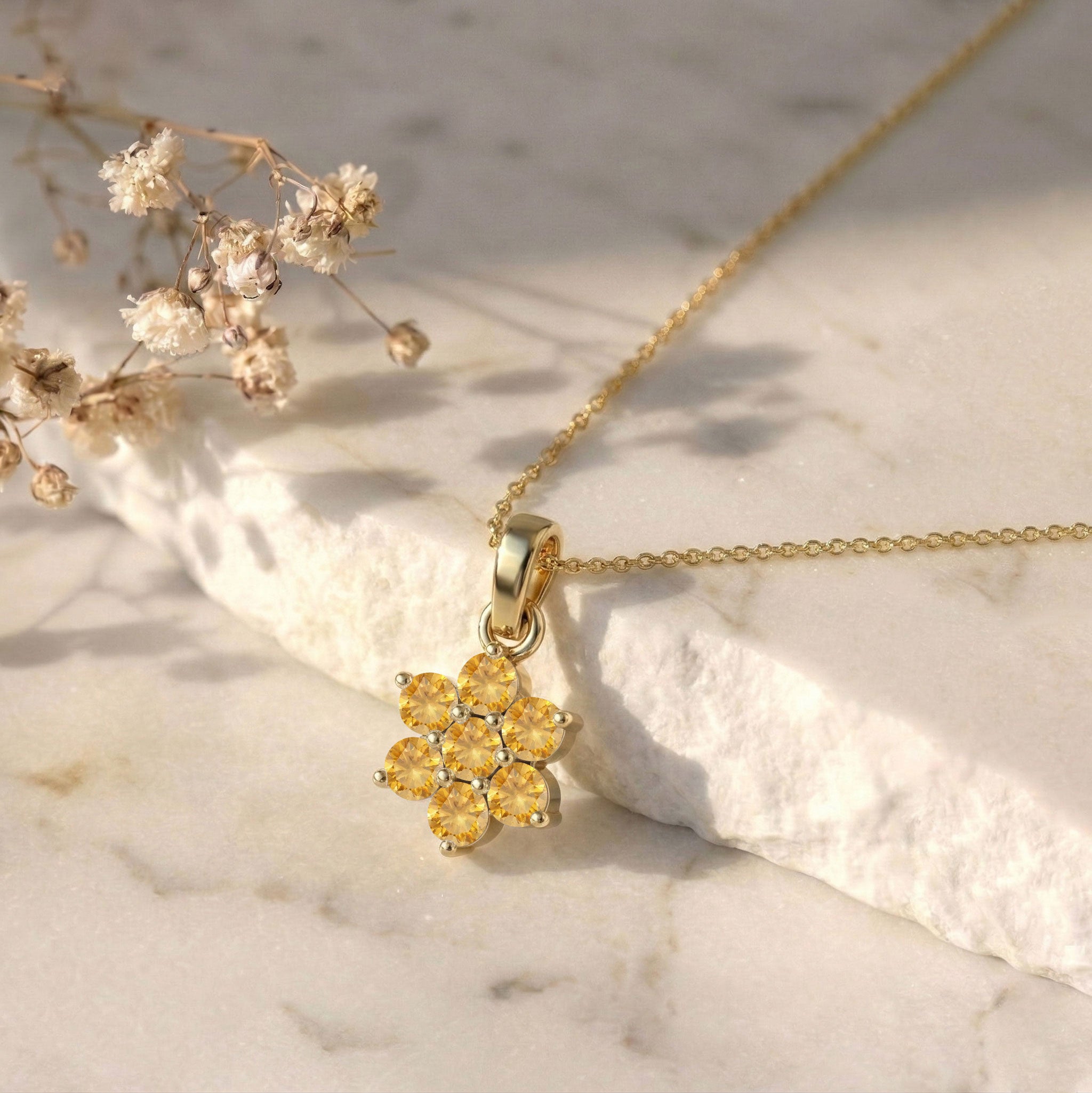 Minimalist floral necklace with natural gemstone pendant
