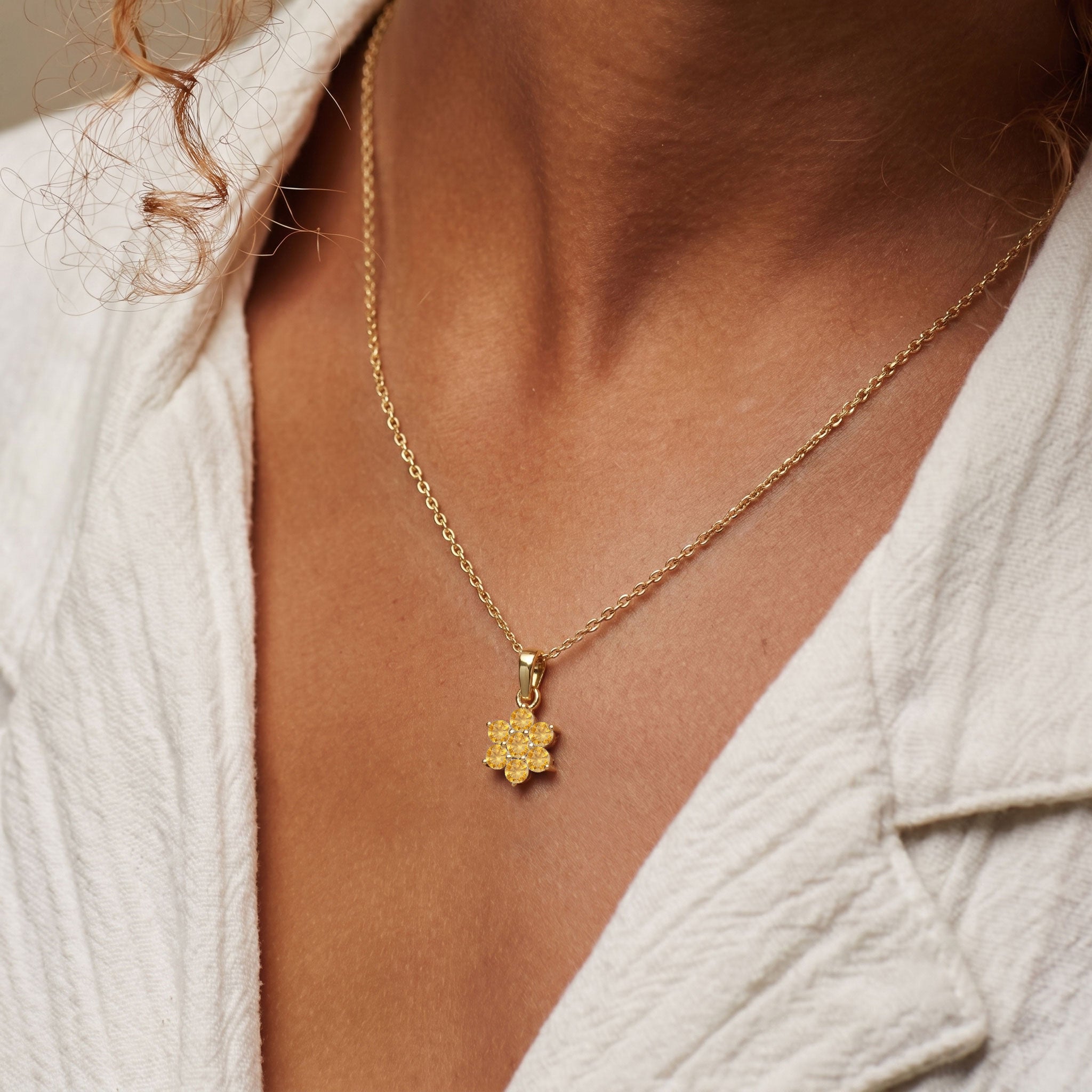 Yellow gold filled citrine flower necklace with round gemstone details