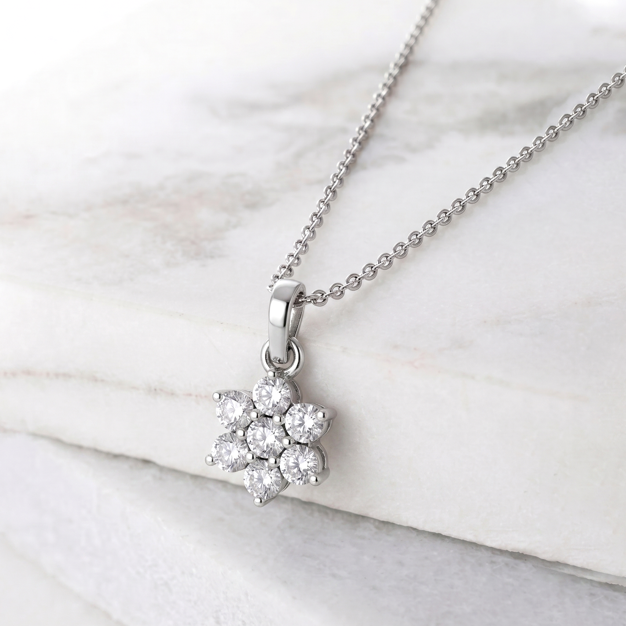 Yellow gold filled floral moissanite necklace with sterling silver chain