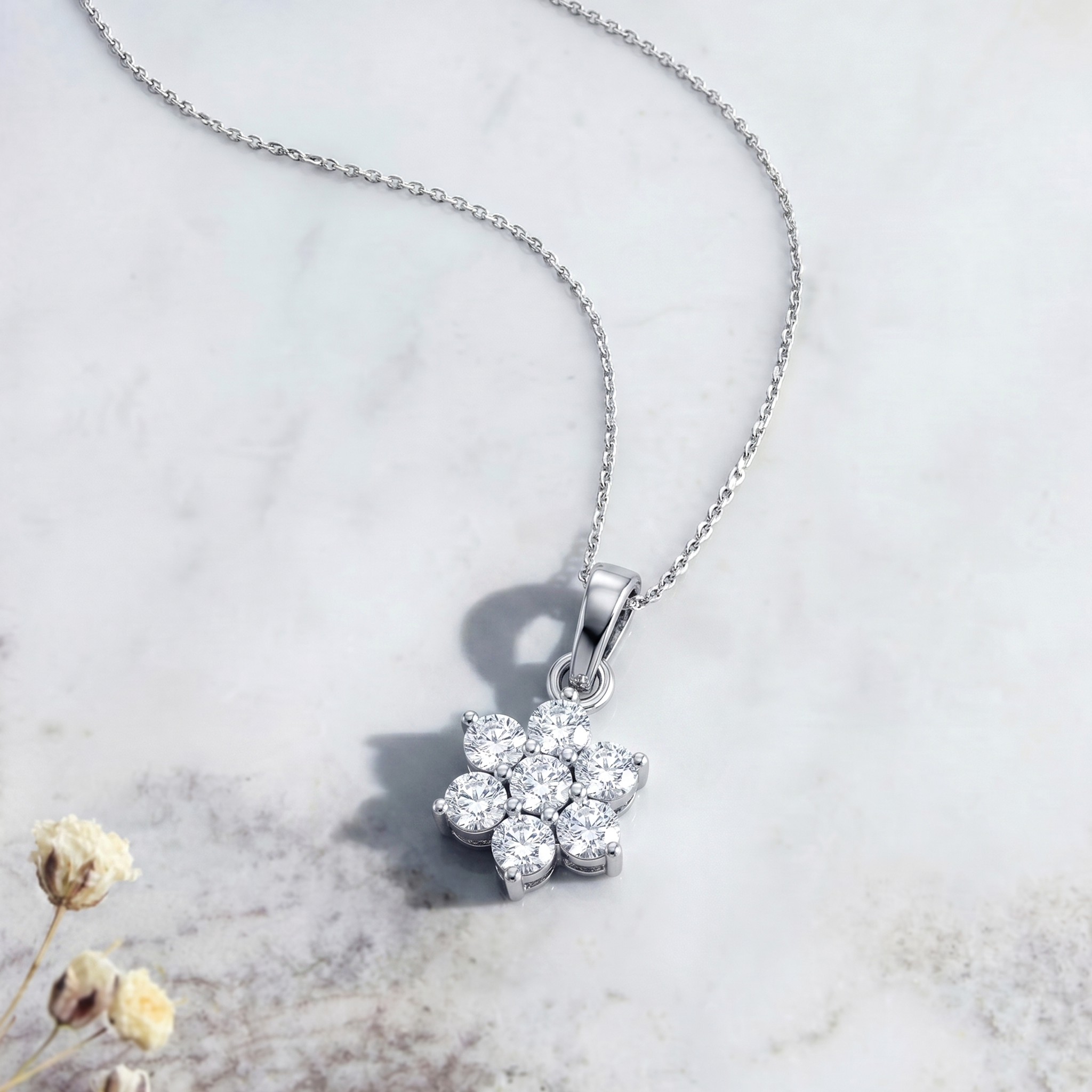 Minimalist luxury moissanite pendant necklace with elegant flower design