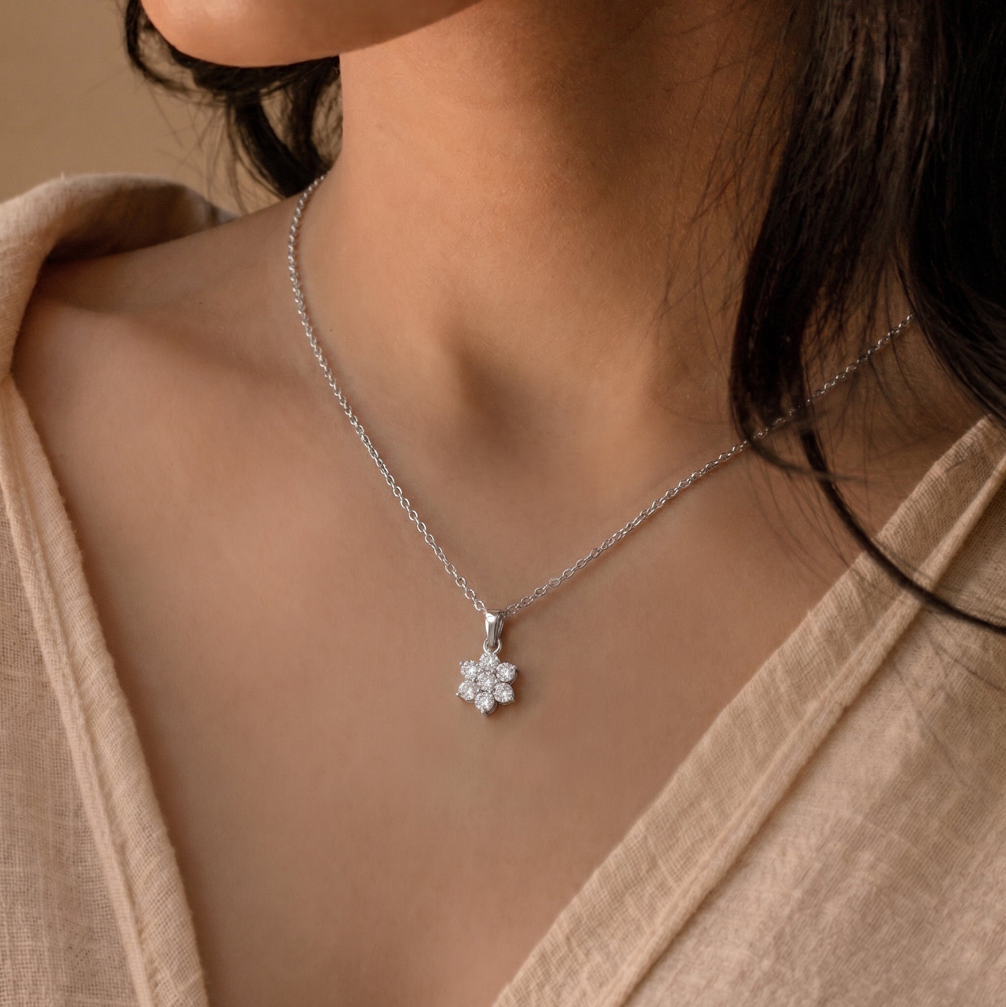 Luxury gemstone pendant necklace with moissanite flower design for women