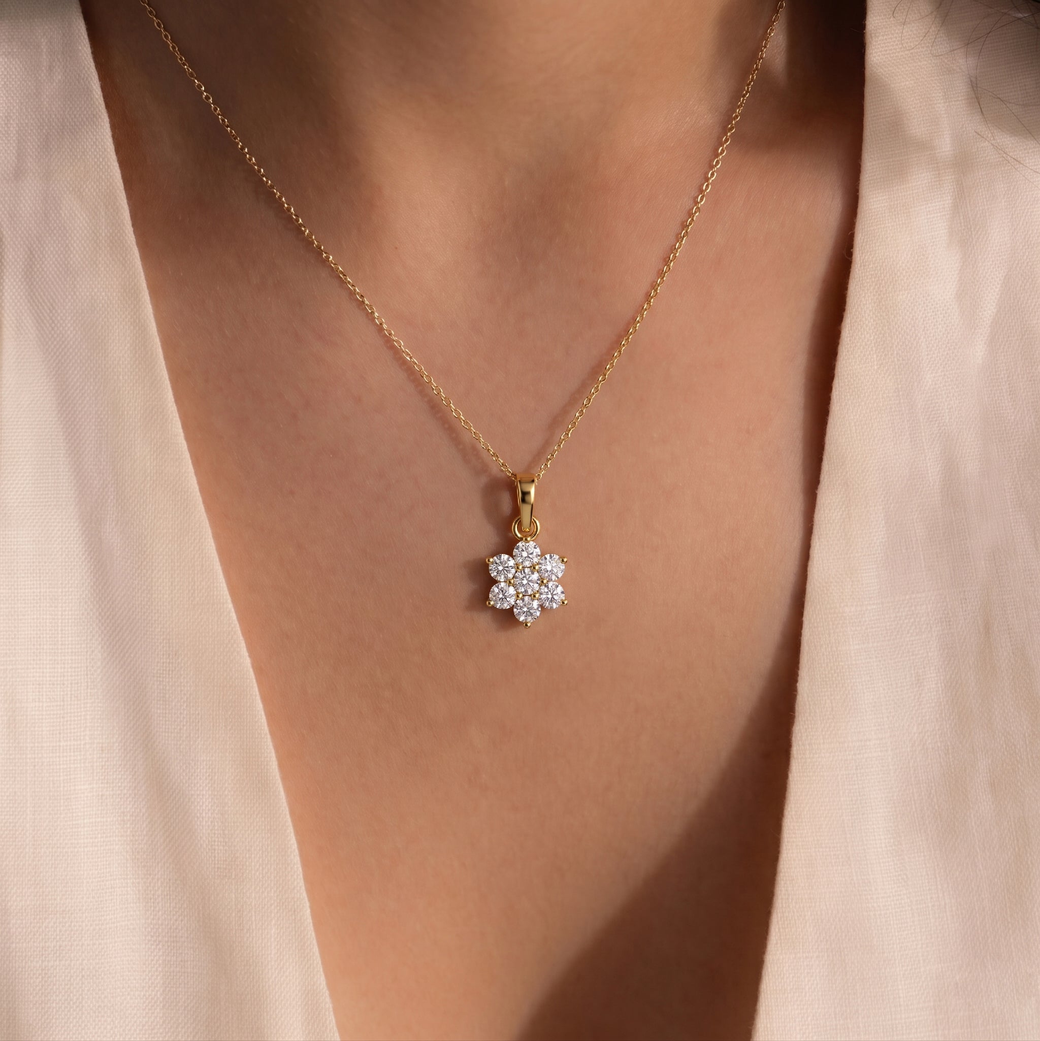 Premium sterling silver moissanite pendant necklace inspired by floral beauty