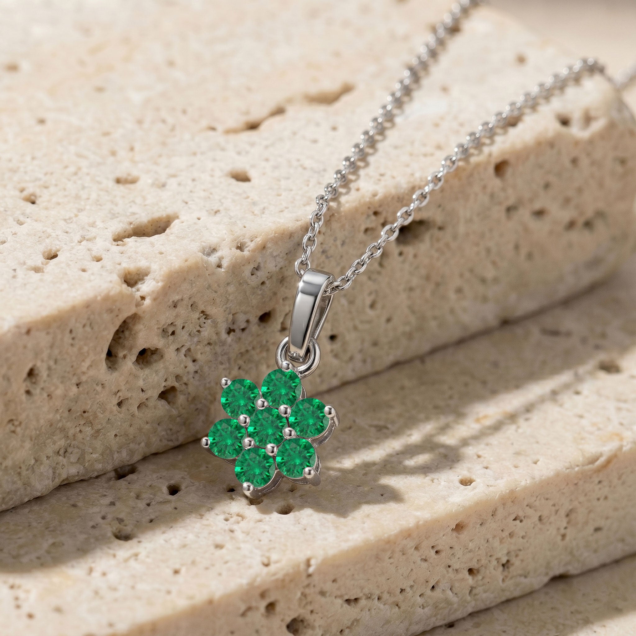 Yellow gold filled emerald pendant necklace with sparkling green stones