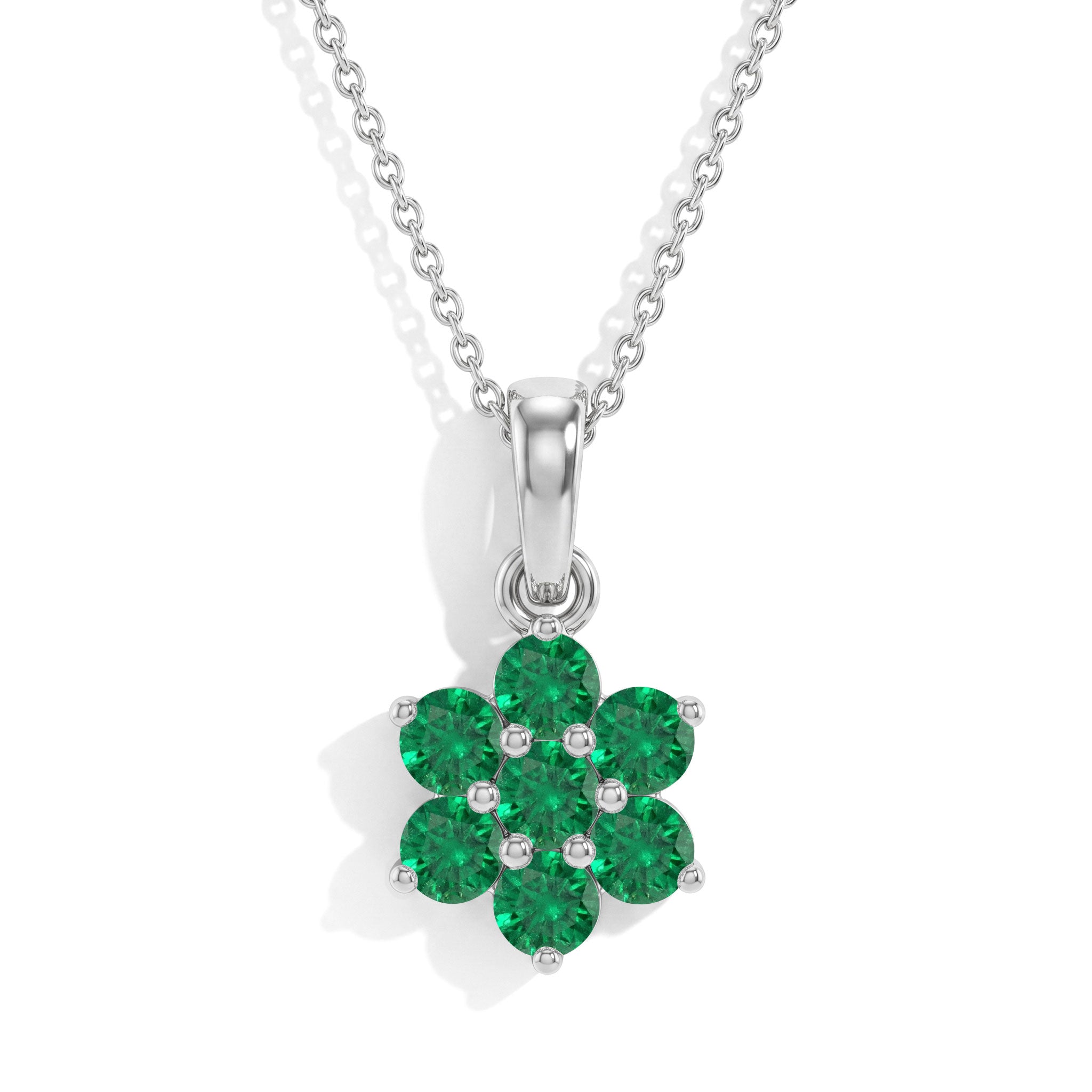 "Emerald flower pendant necklace with 925 sterling silver and gold filled details
