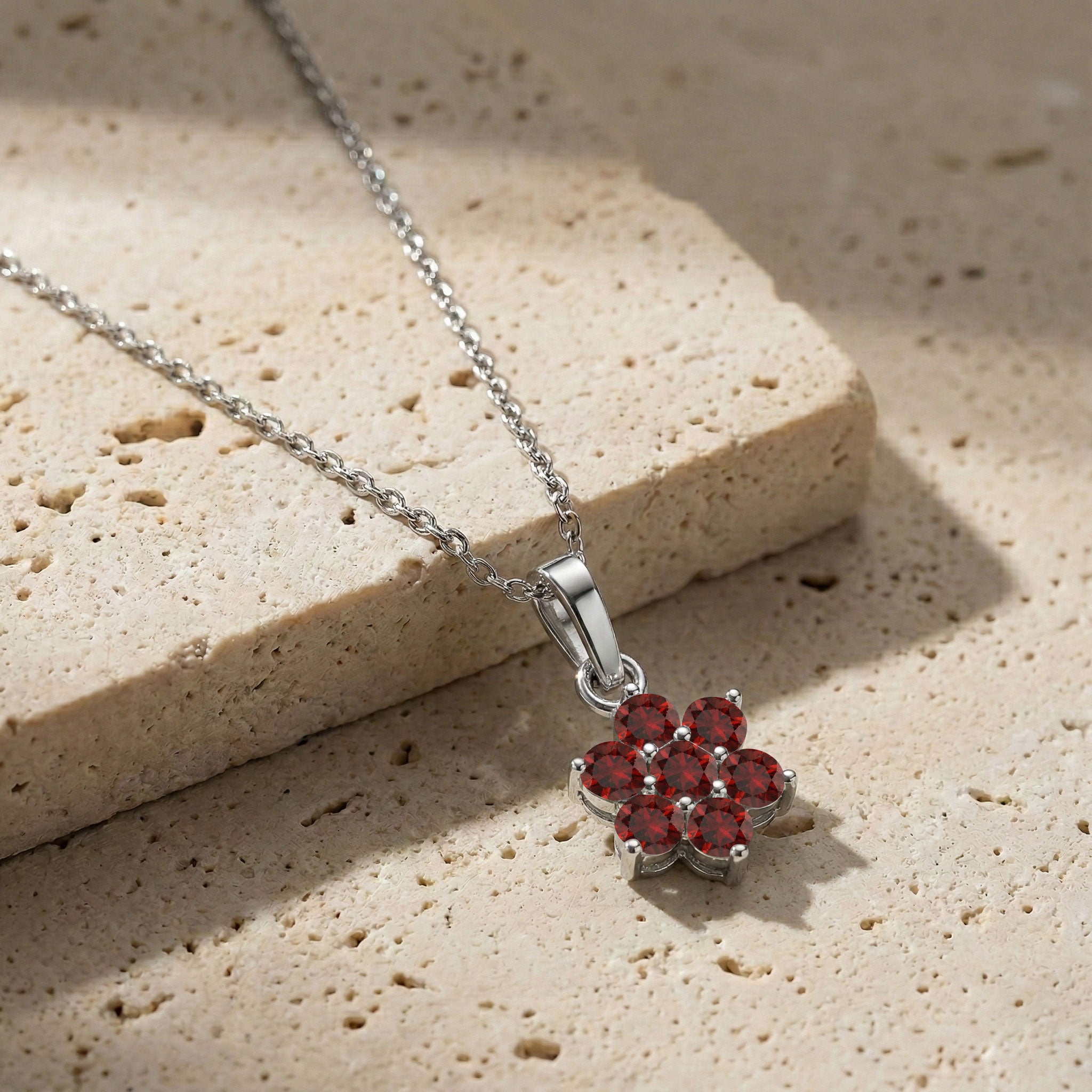 January birthstone garnet necklace with round red garnet stones