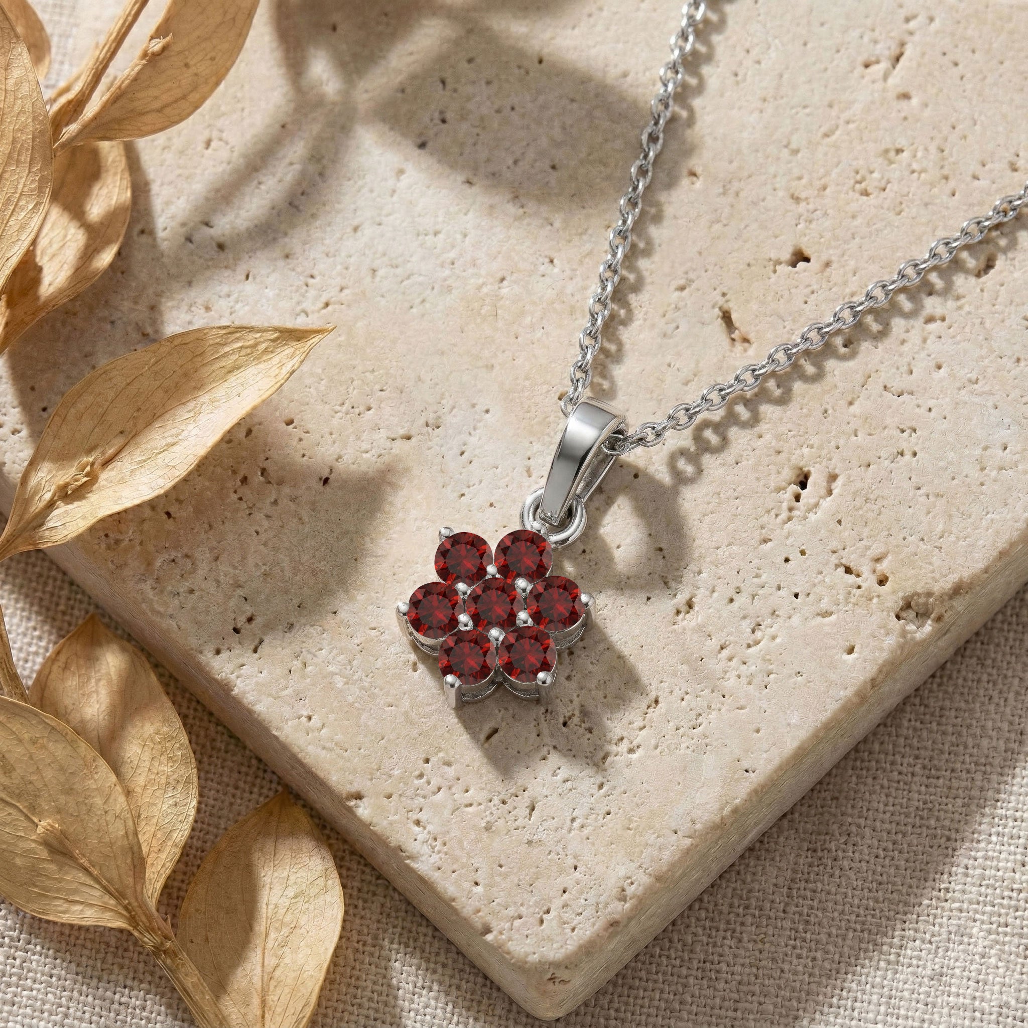 Yellow gold filled garnet pendant necklace with sterling silver chain