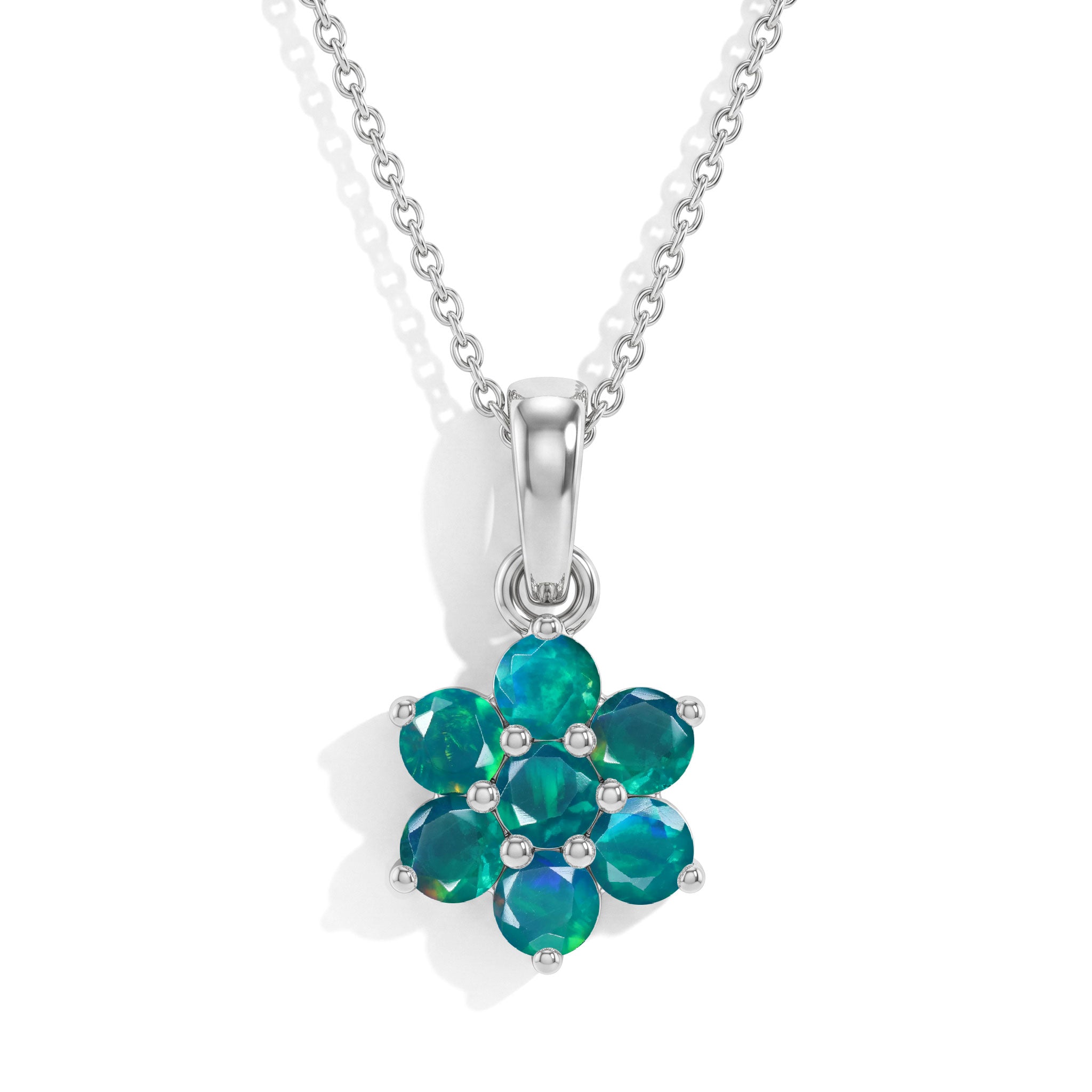 "Green opal flower pendant necklace with 925 sterling silver and gold filled