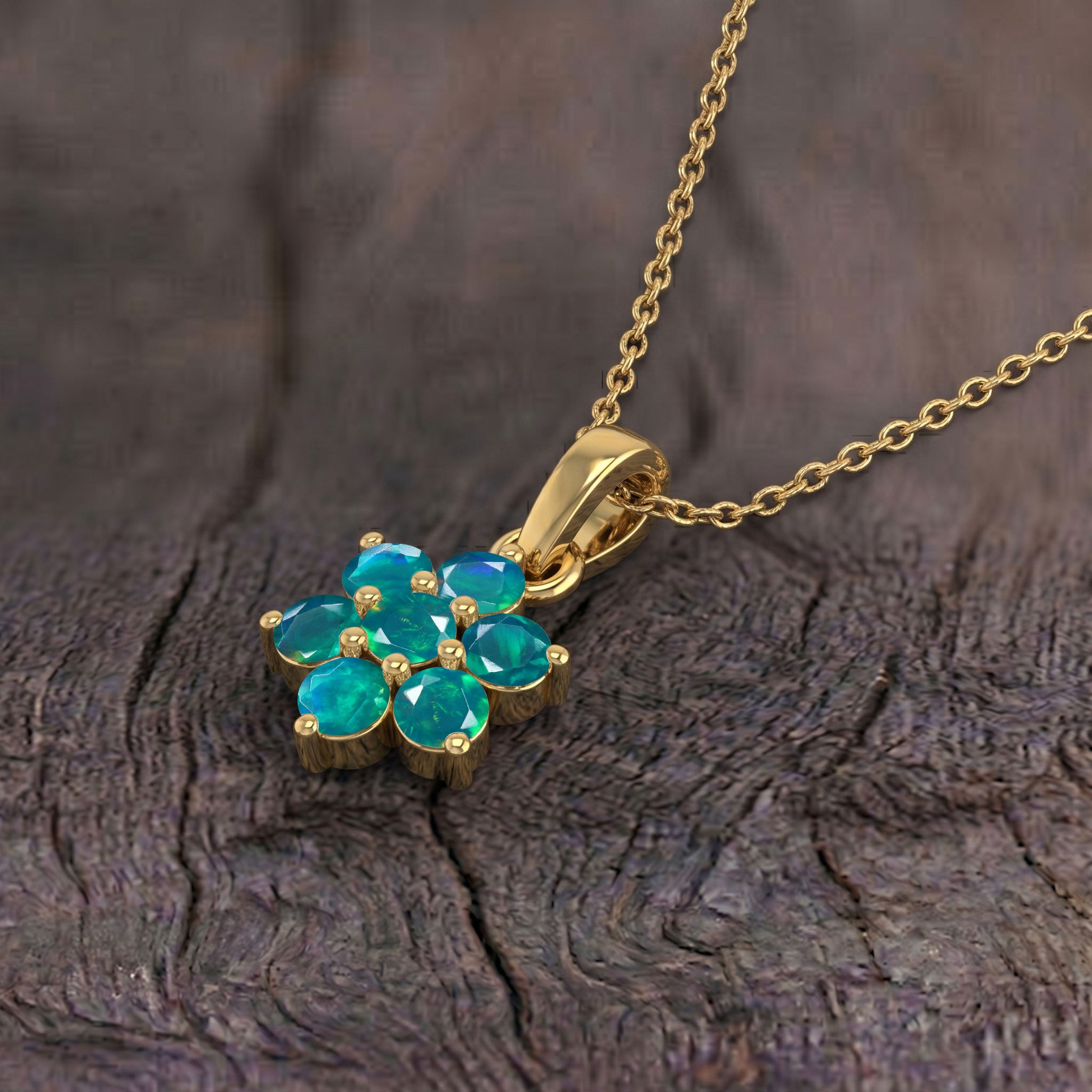 Minimalist floral pendant necklace with soft green opal gemstones