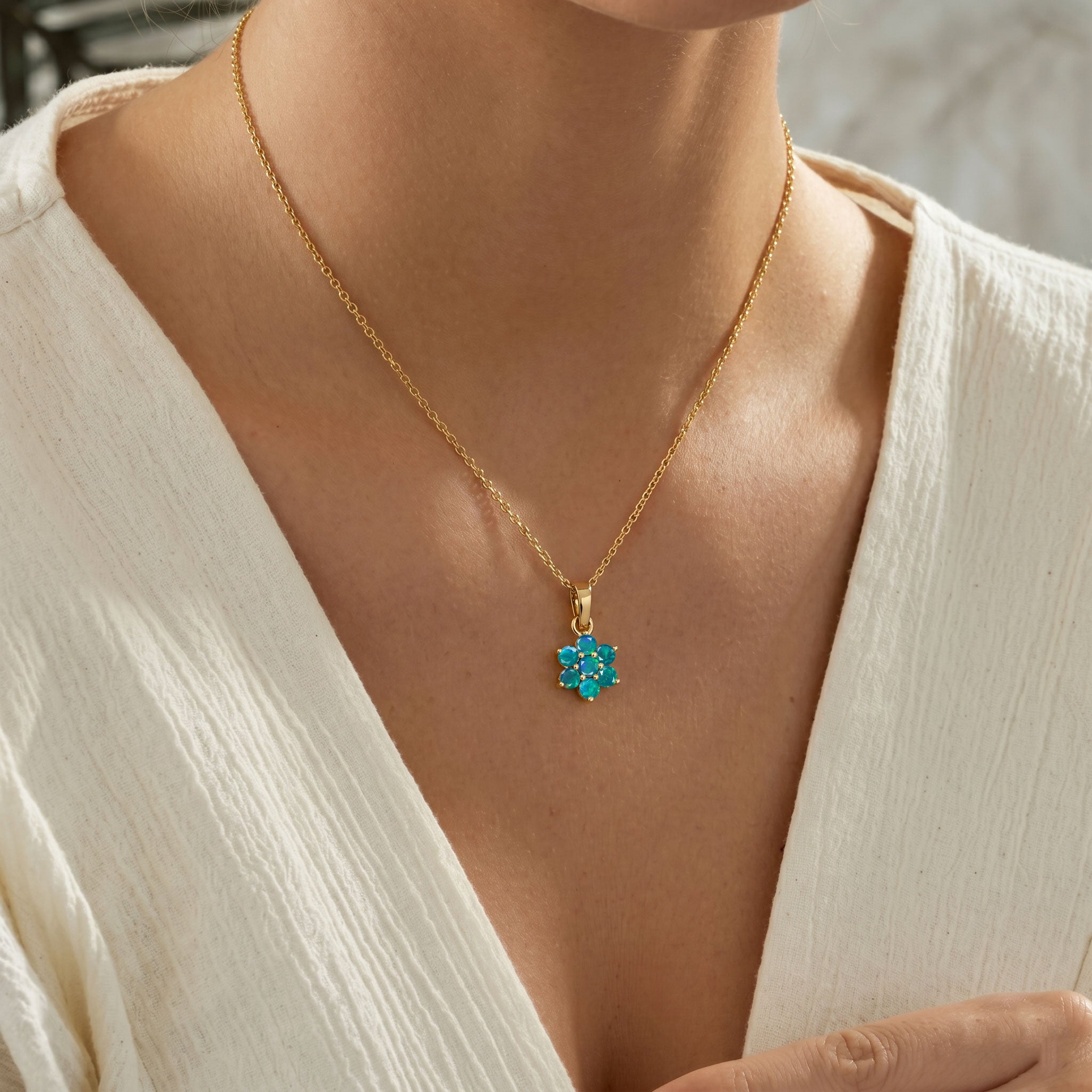 Sterling silver green opal pendant necklace with yellow gold accents