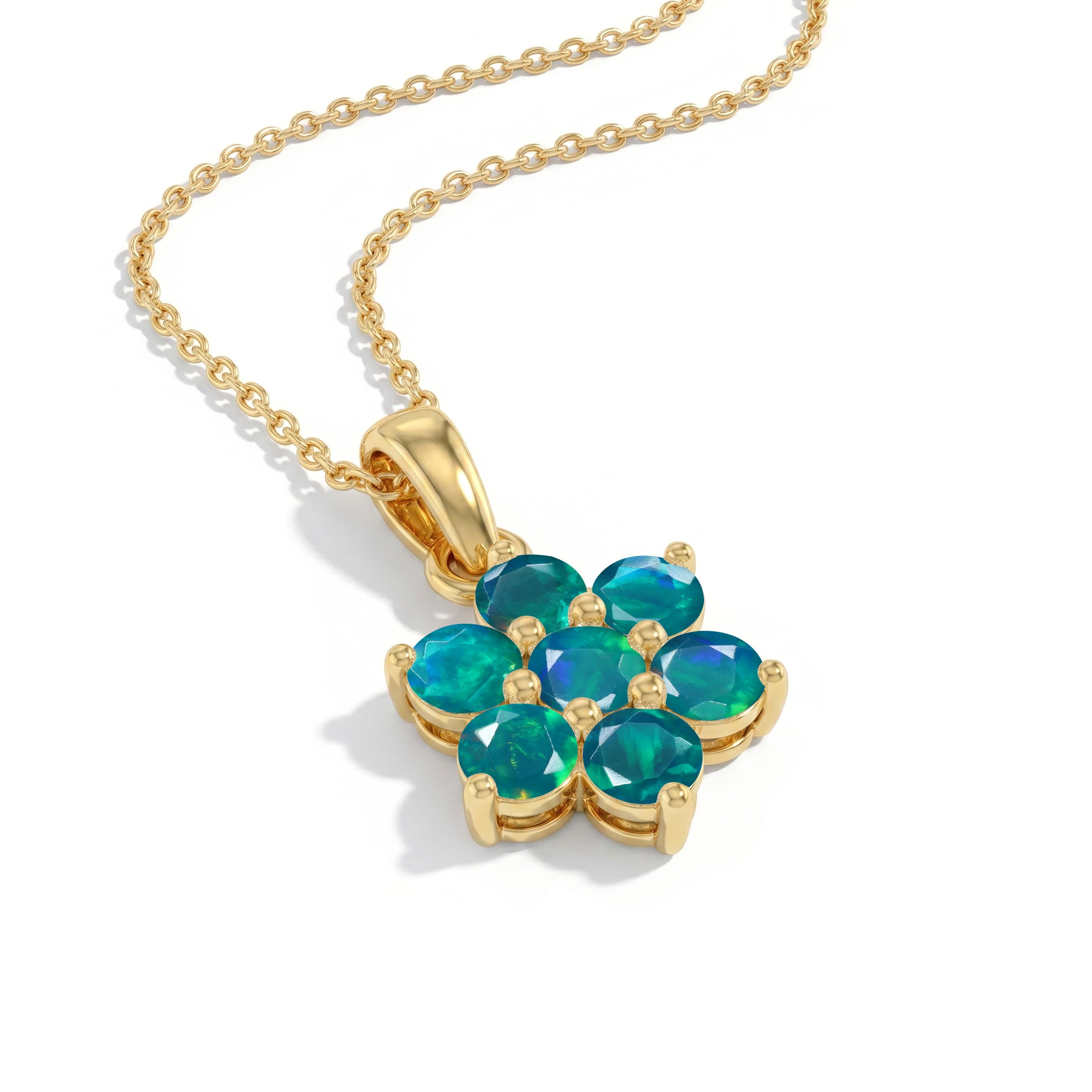 Green opal floral necklace inspired by blooming flowers
