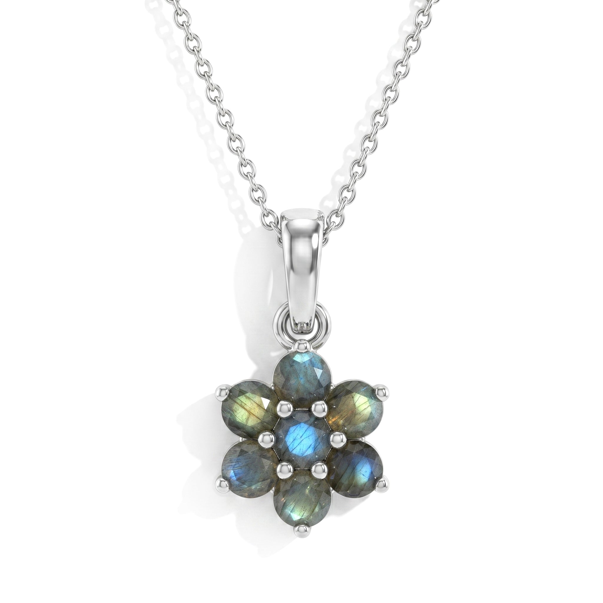 "Labradorite flower pendant necklace with 925 sterling silver and gold filled details