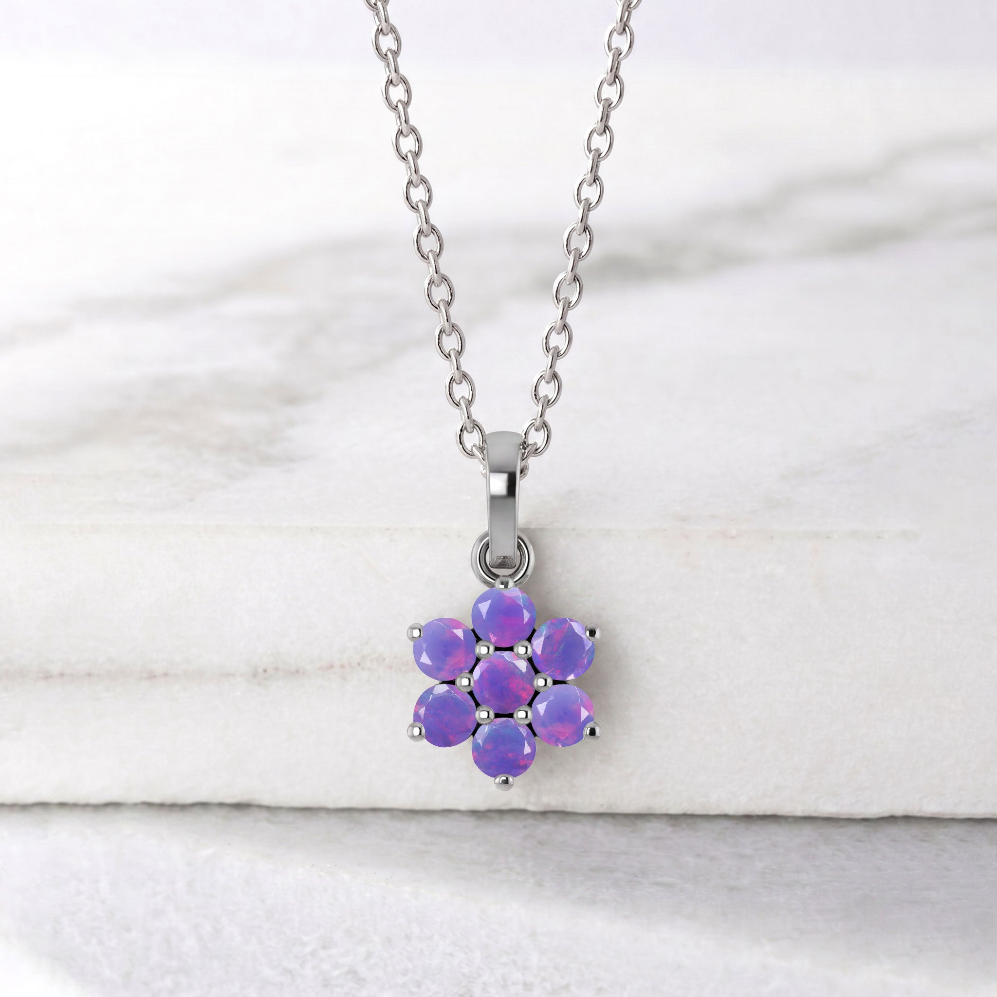 Yellow gold filled lavender opal flower necklace for women jewelry collection