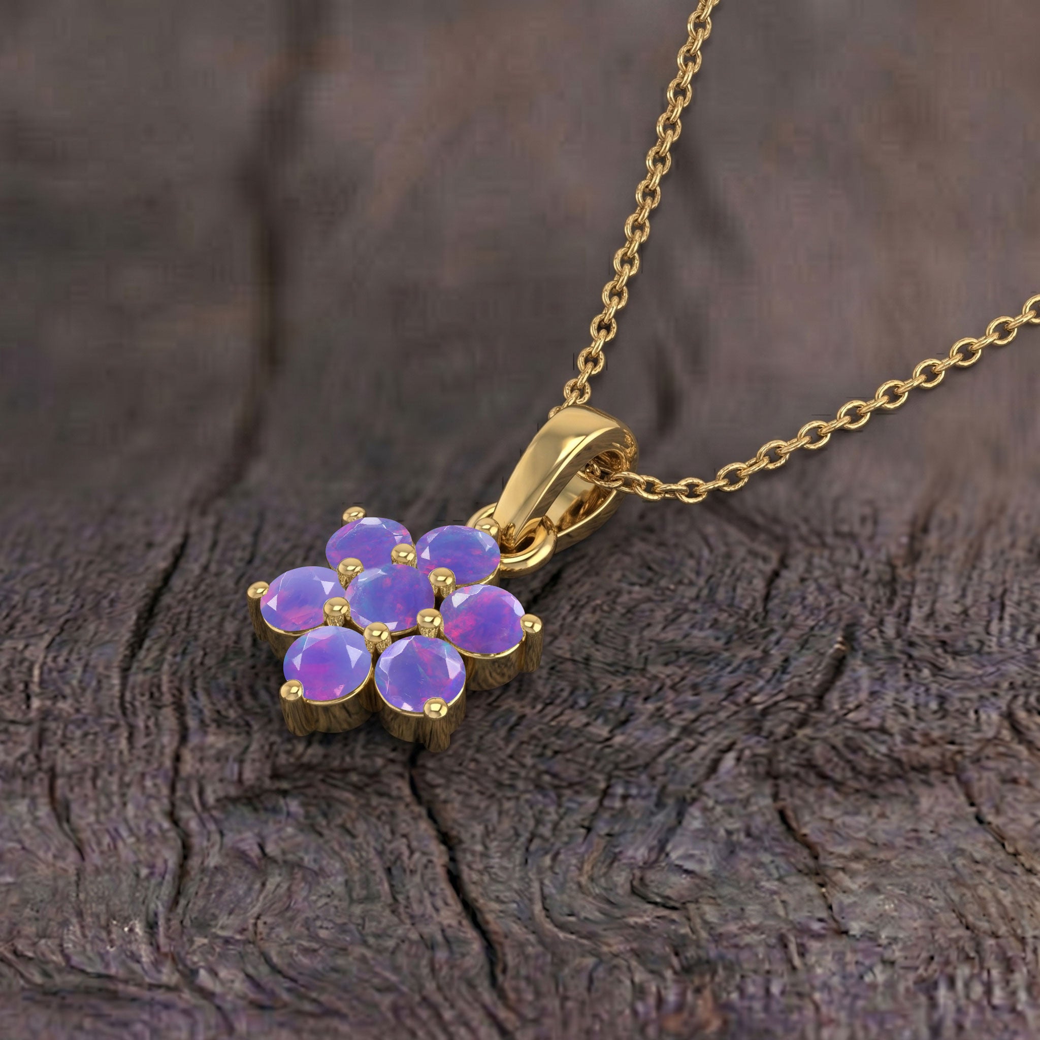Minimalist floral pendant necklace with lavender opal gemstones