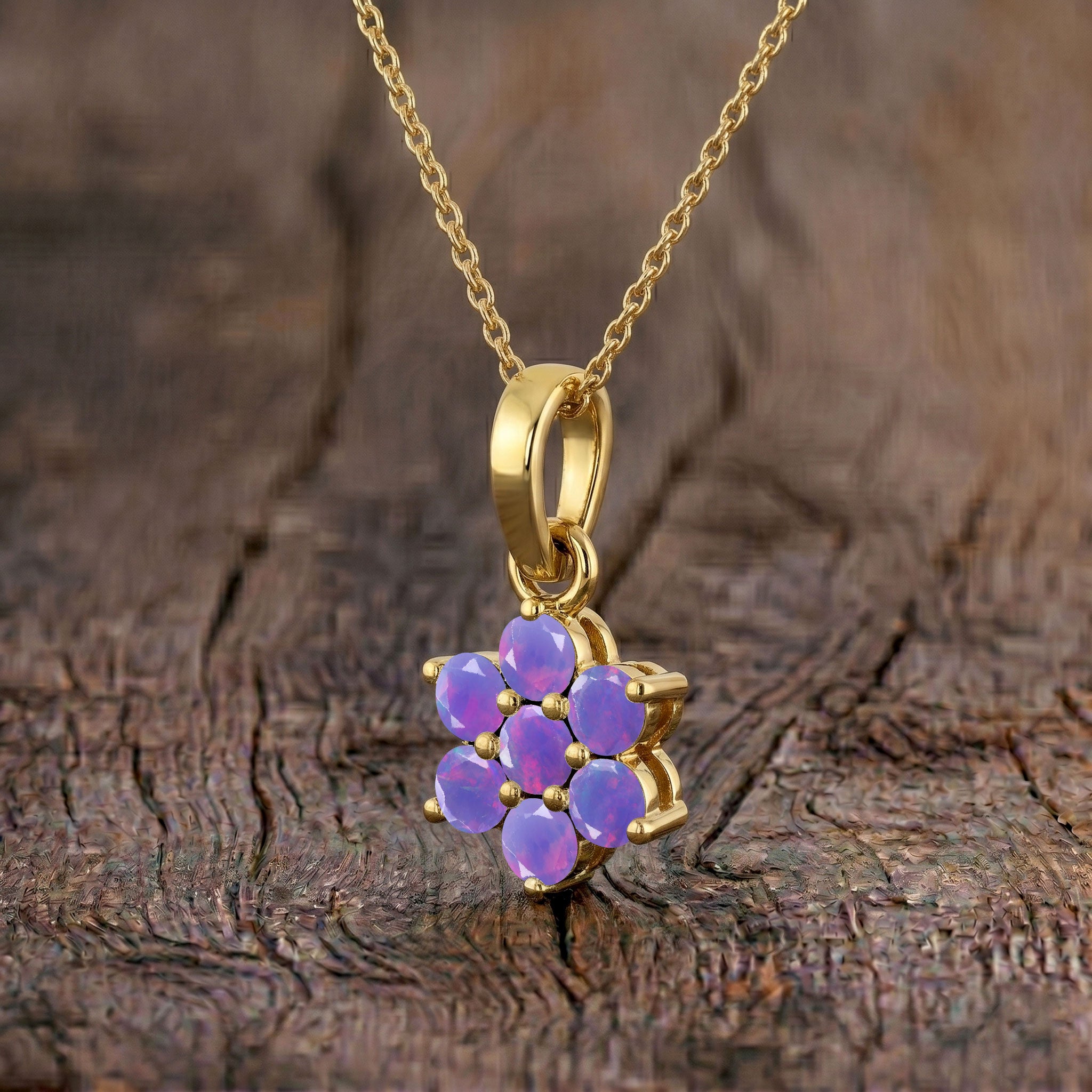 Fine jewelry lavender opal necklace with gold filled finish