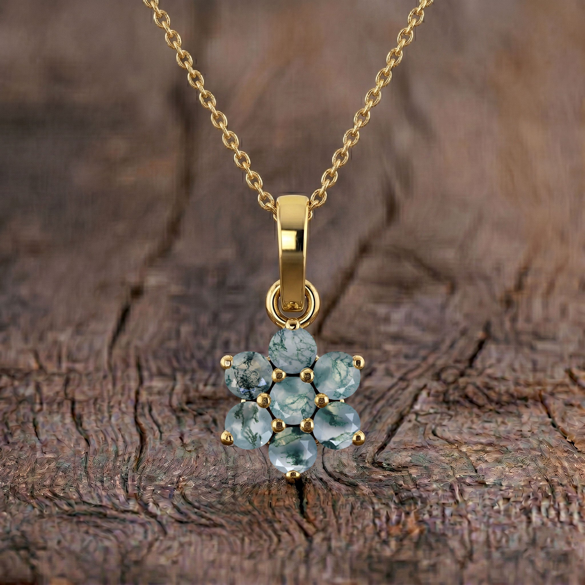Beautiful moss agate flower pendant necklace for special occasions