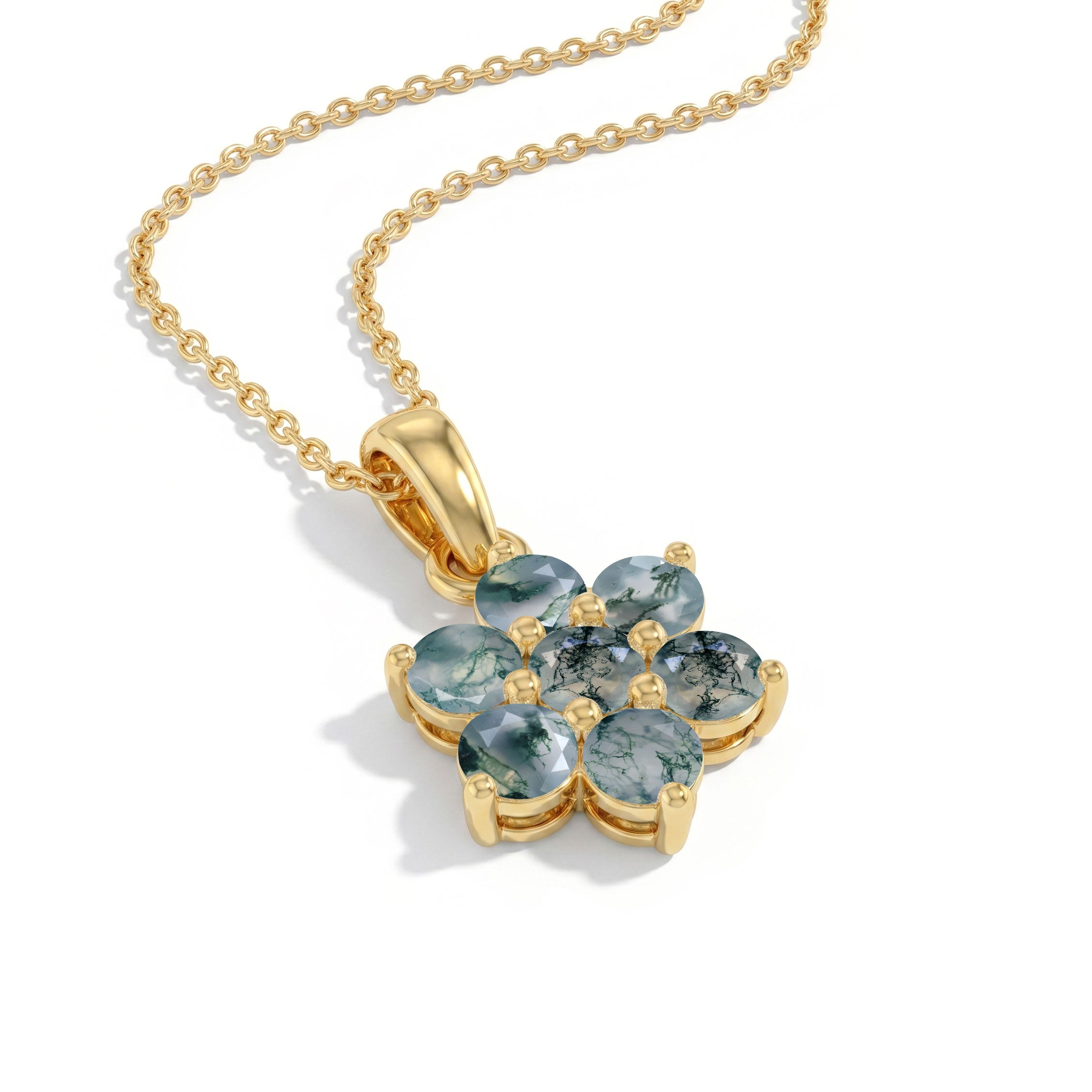 Nature inspired moss agate floral necklace design