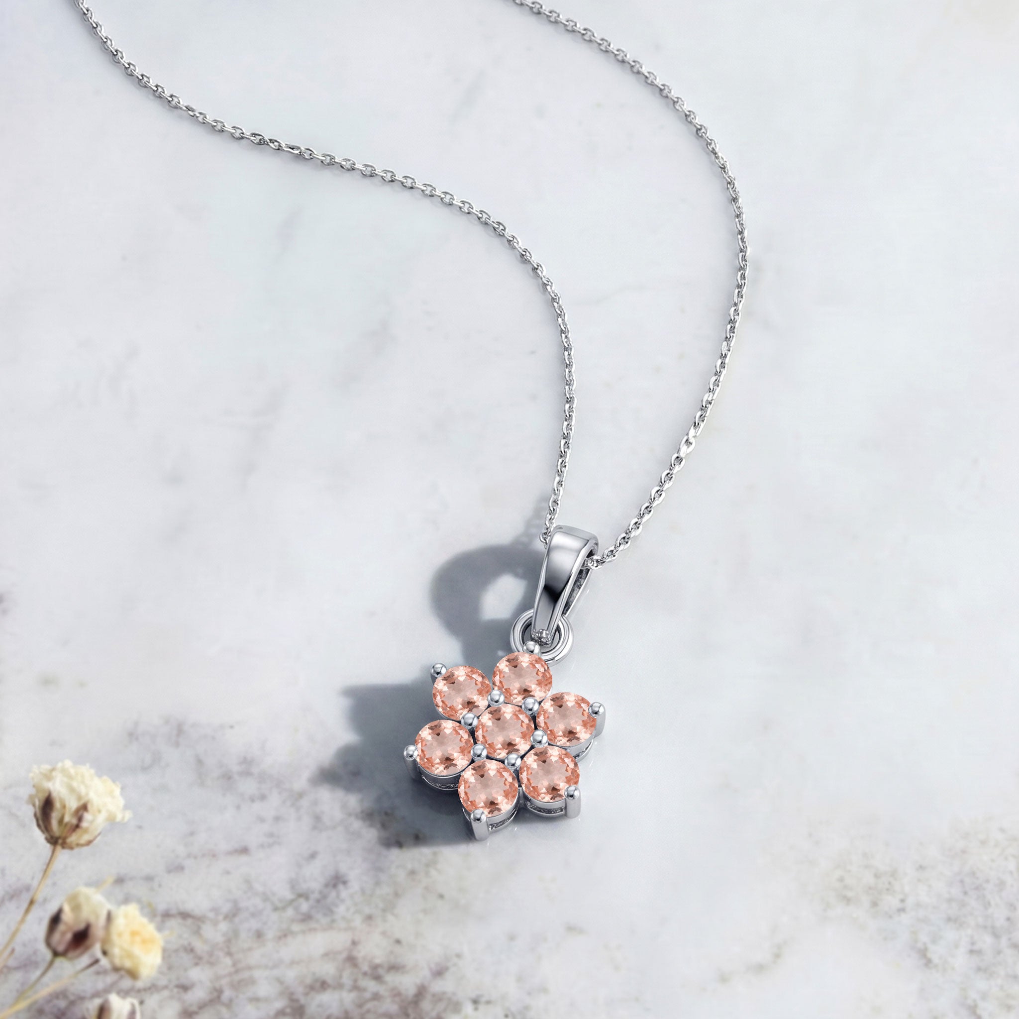 Soft pink morganite gemstone pendant necklace with romantic tones