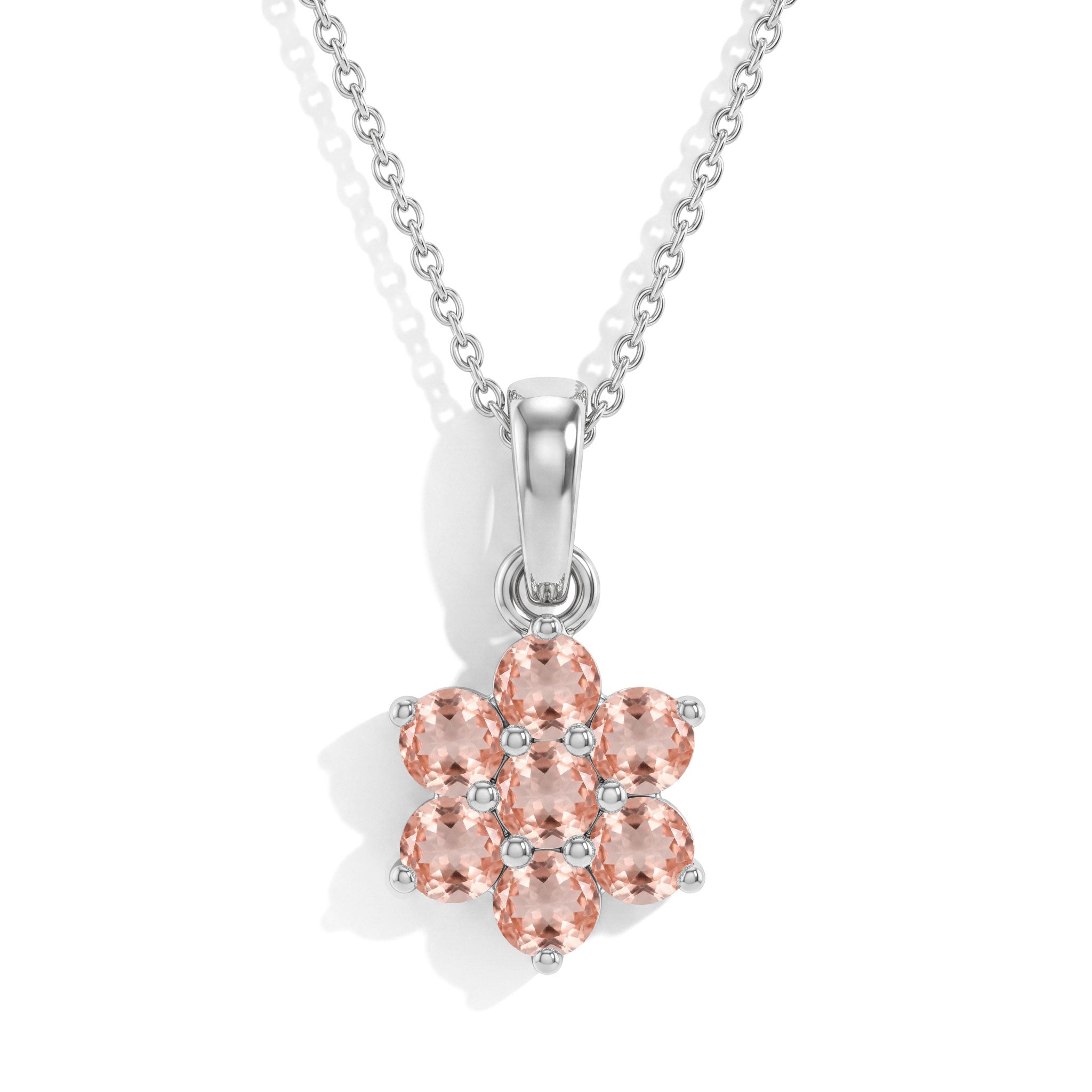"Morganite flower pendant necklace with 925 sterling silver and yellow gold filled details