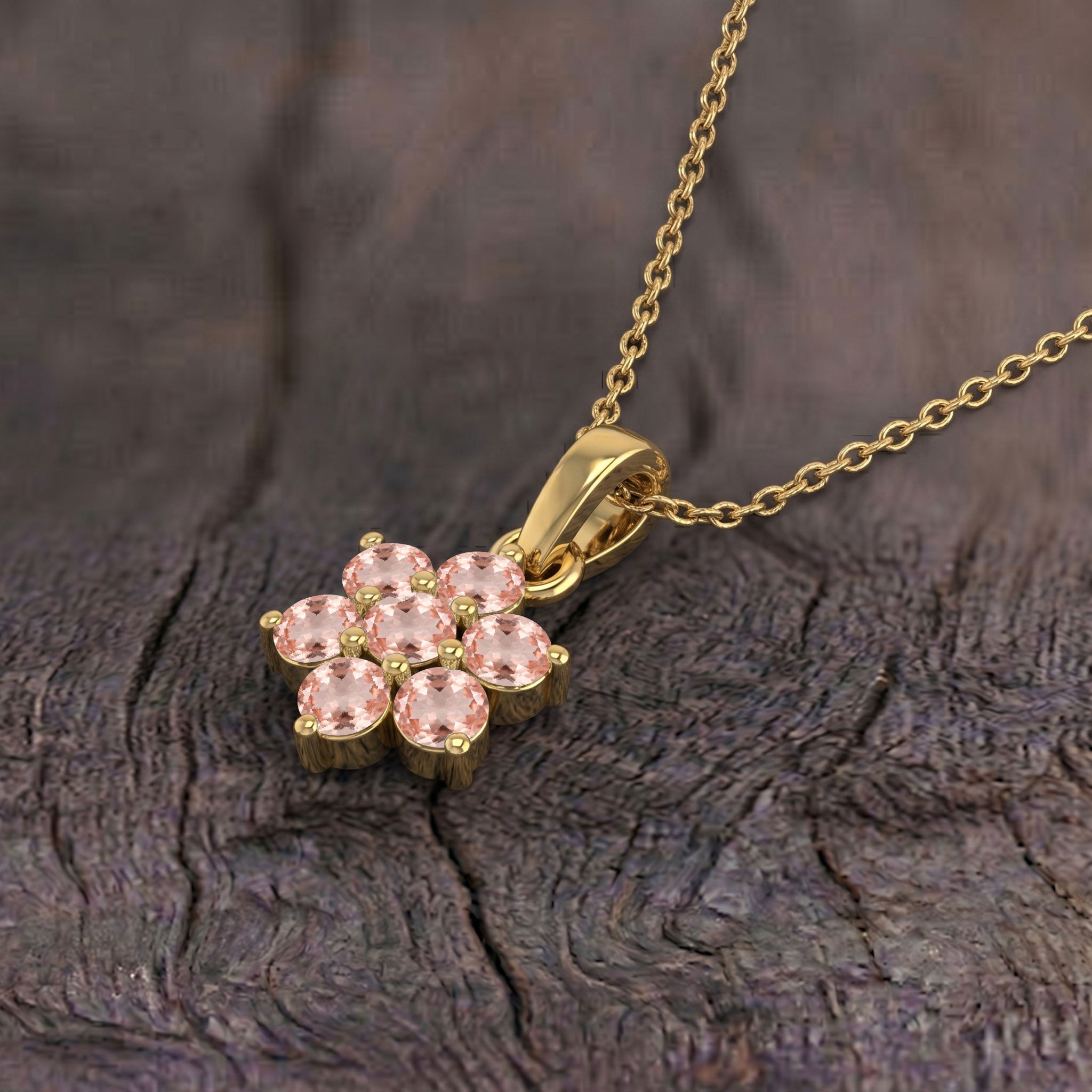 Minimalist floral pendant necklace with pink morganite gemstones
