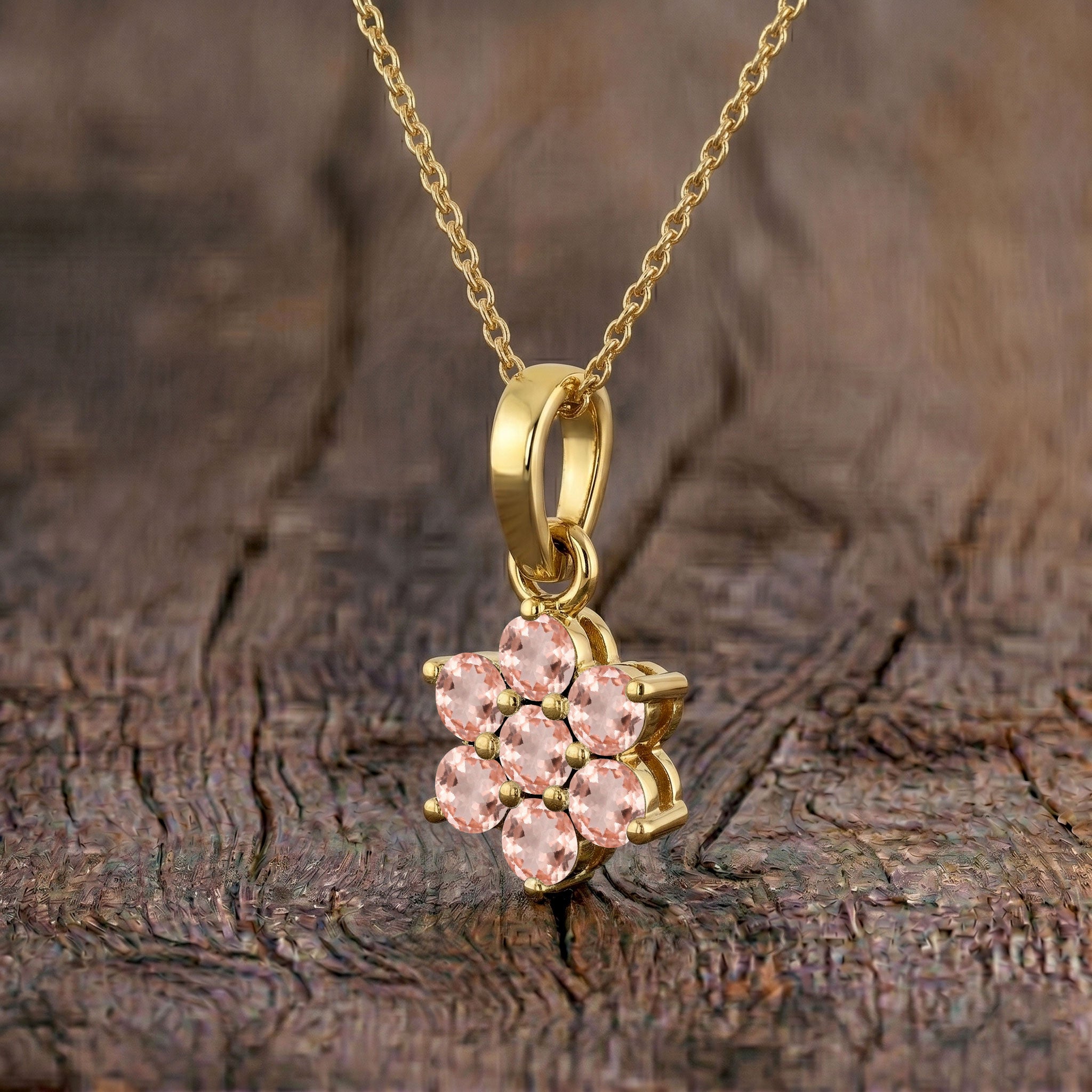 Fine jewelry morganite necklace with yellow gold filled finish