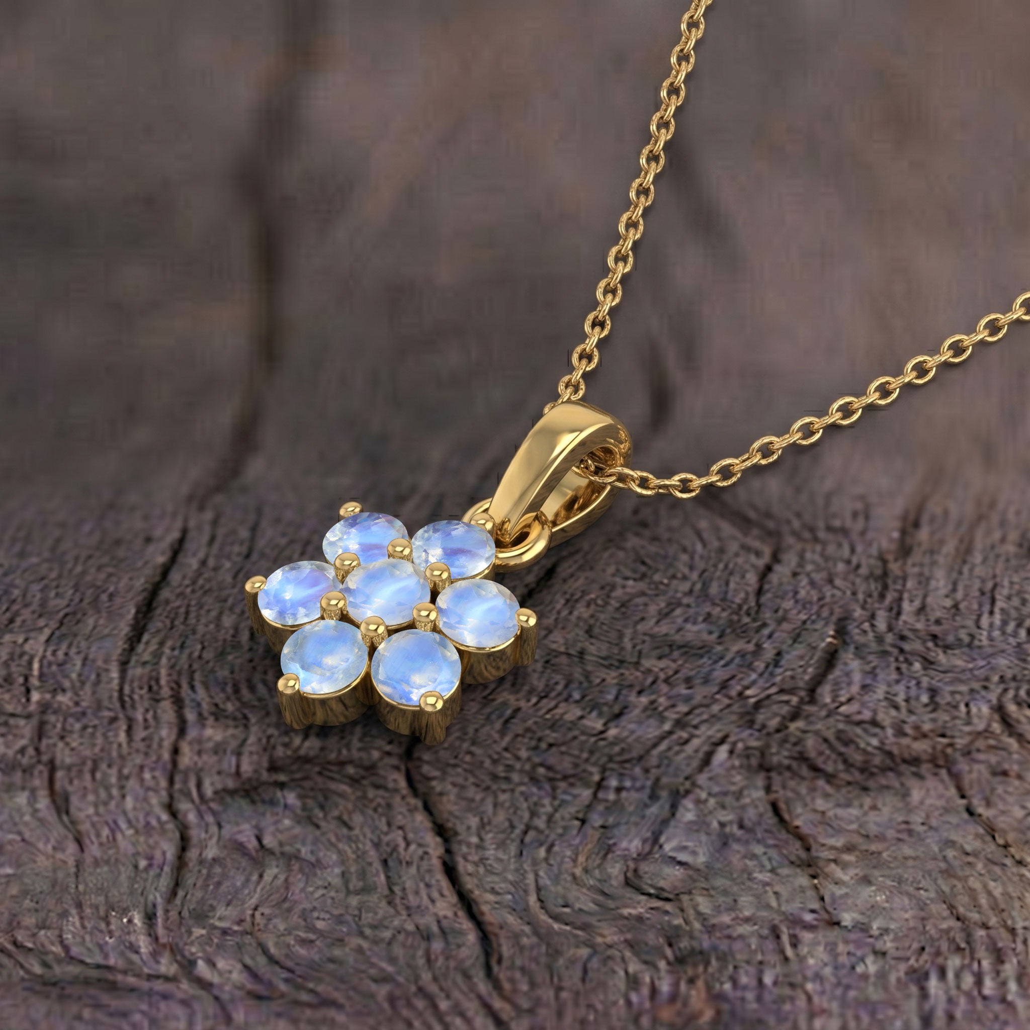 Minimalist floral pendant necklace with luminous moonstone gemstones