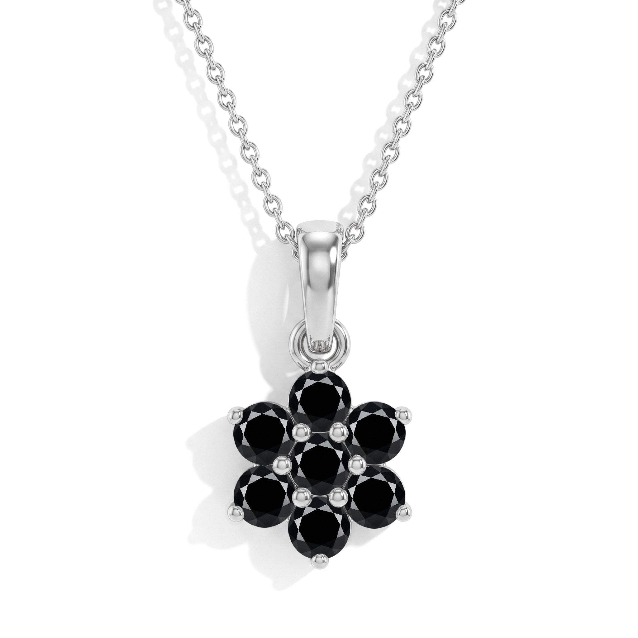 "Black onyx flower pendant necklace with 925 sterling silver and yellow gold filled details
