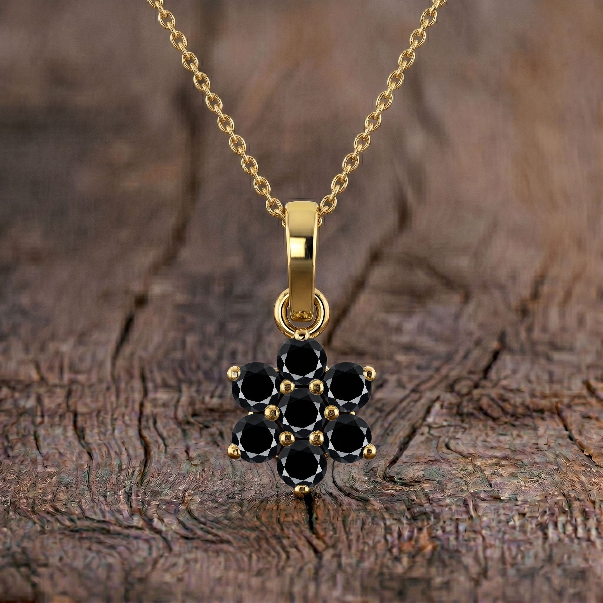 Black onyx gemstone pendant necklace with glossy black stone finish