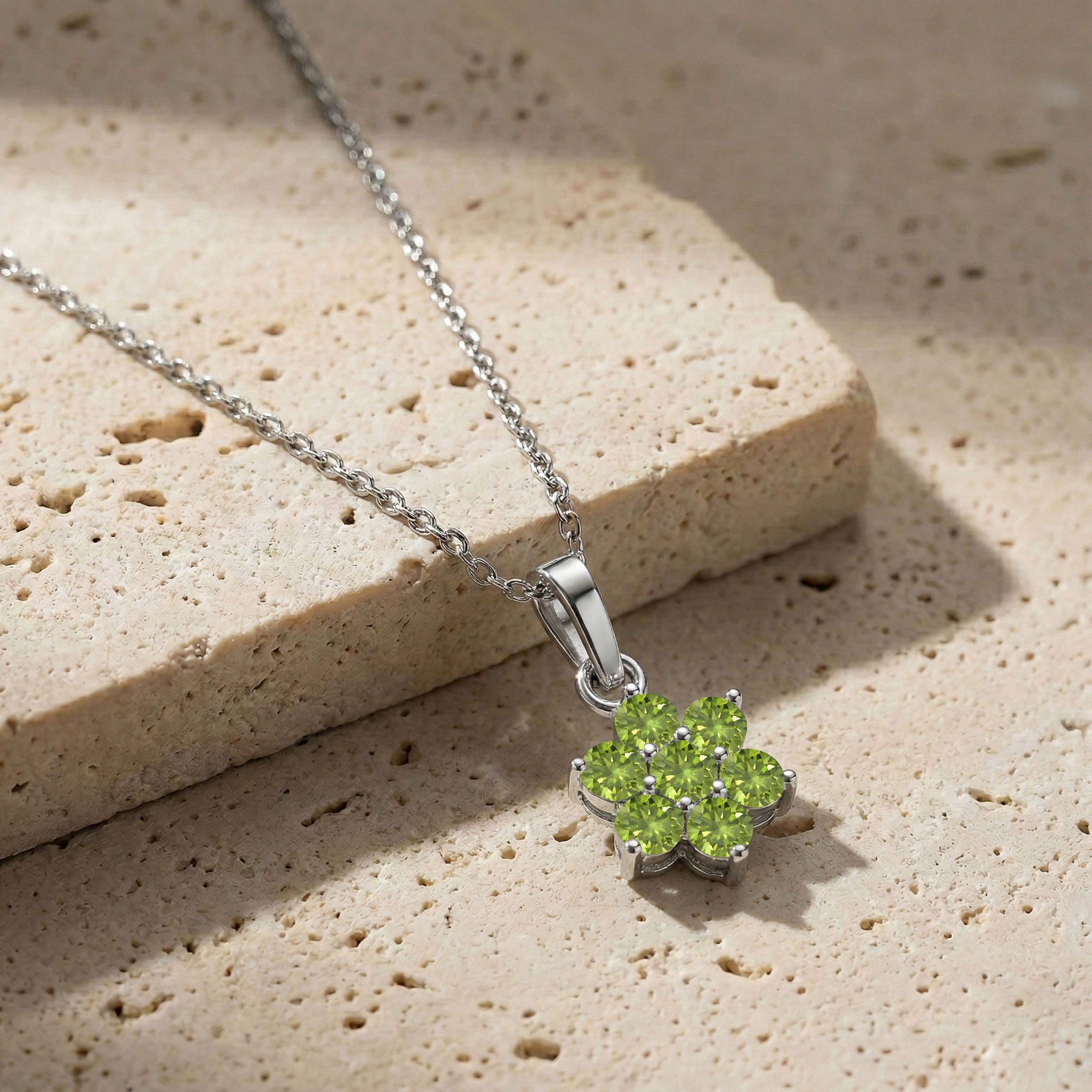 Yellow gold filled peridot flower necklace for women jewelry collection