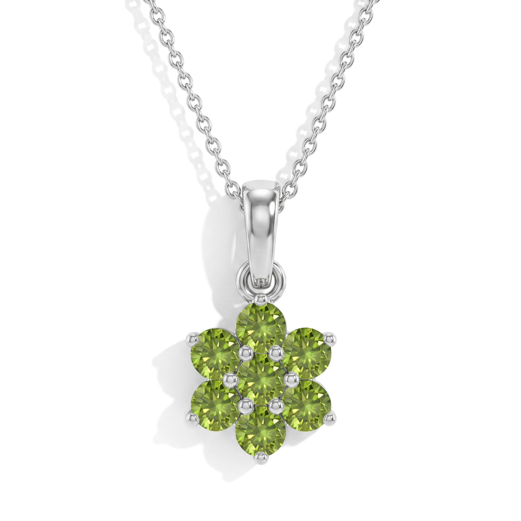 "Peridot flower pendant necklace with 925 sterling silver and yellow gold filled details
