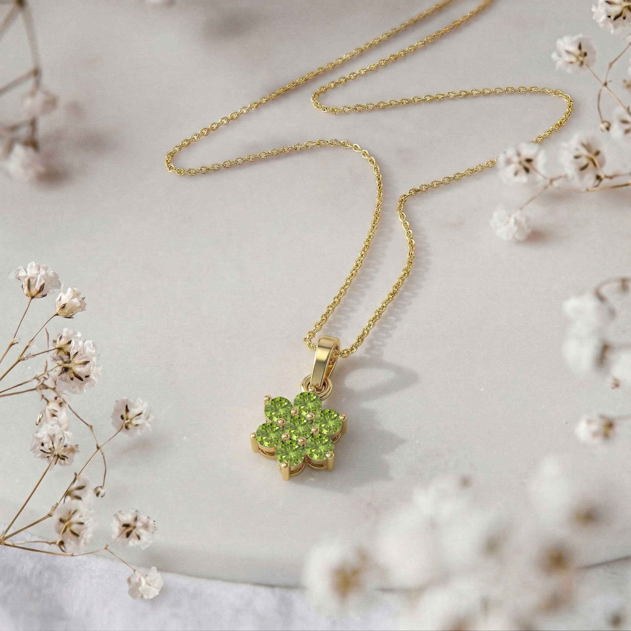 Fine jewelry peridot necklace with yellow gold filled finish