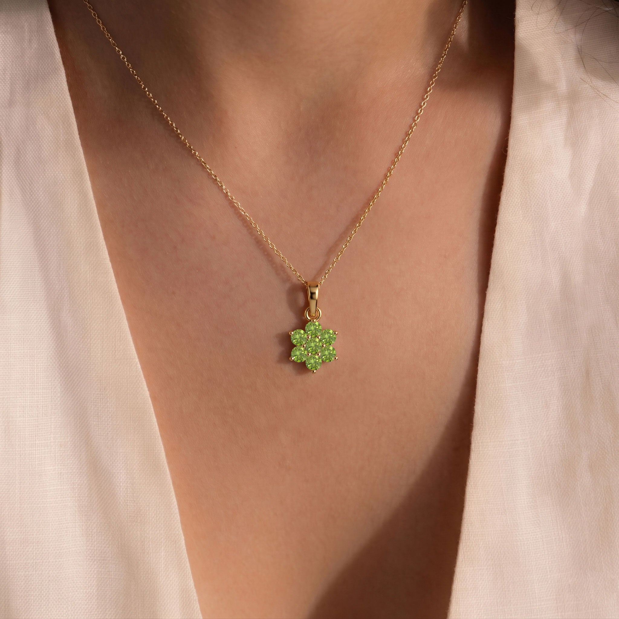 Sterling silver peridot pendant necklace with gold filled accents