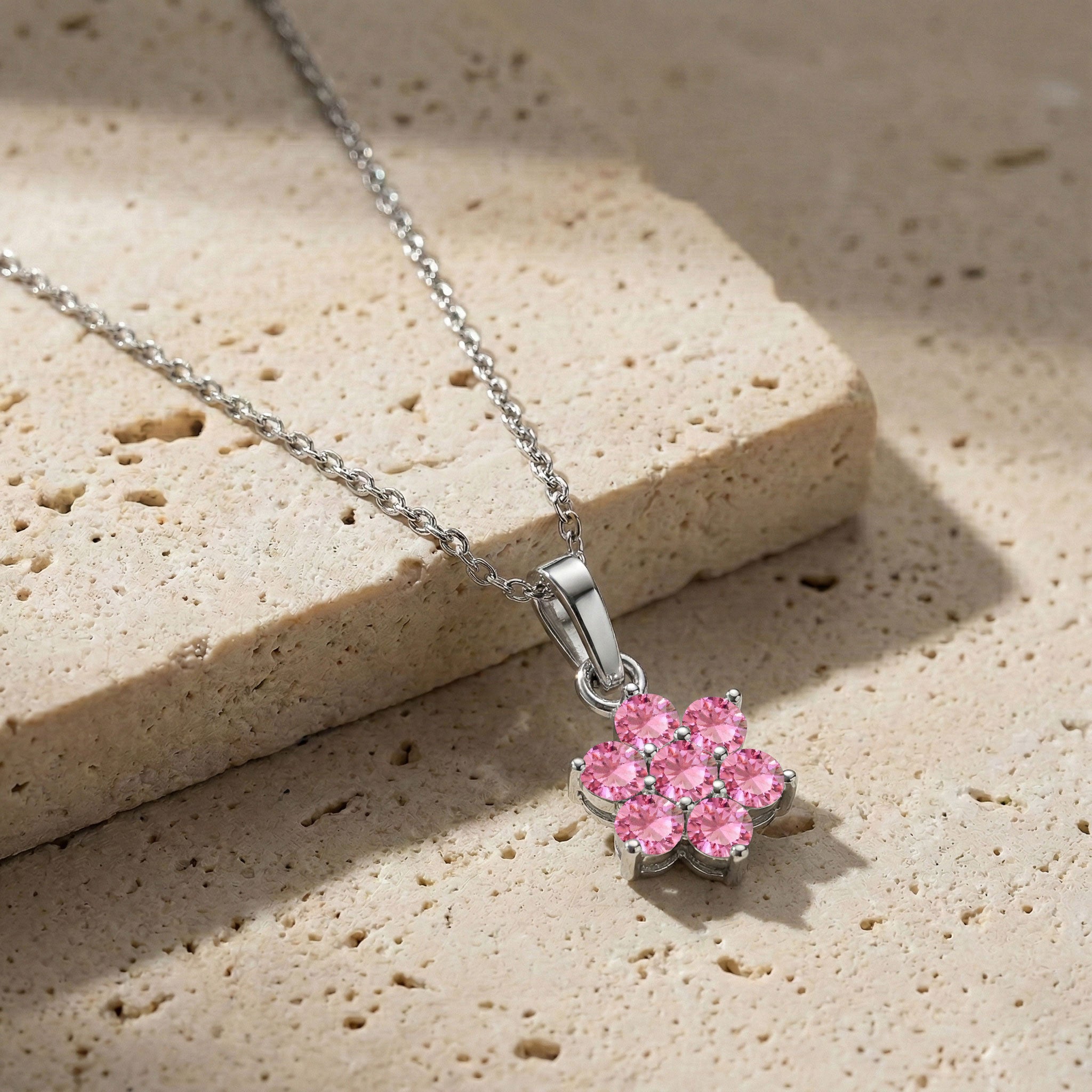 
Yellow gold filled pink tourmaline flower necklace for women jewelry collection