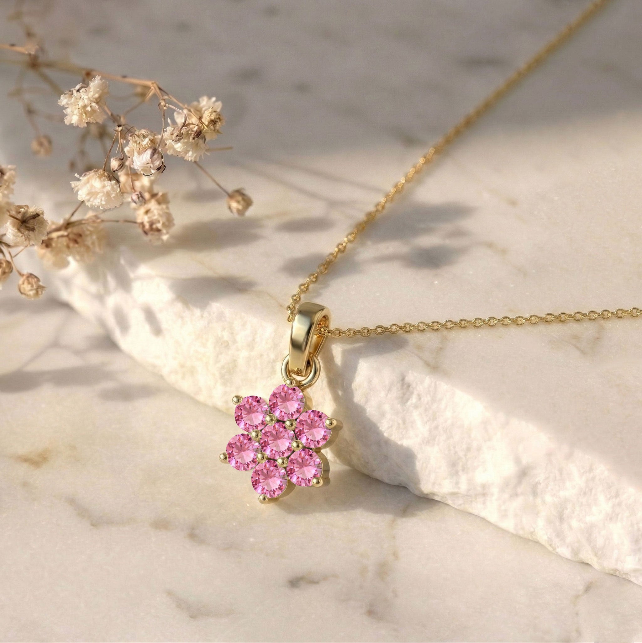Fine jewelry pink tourmaline necklace with yellow gold filled finish