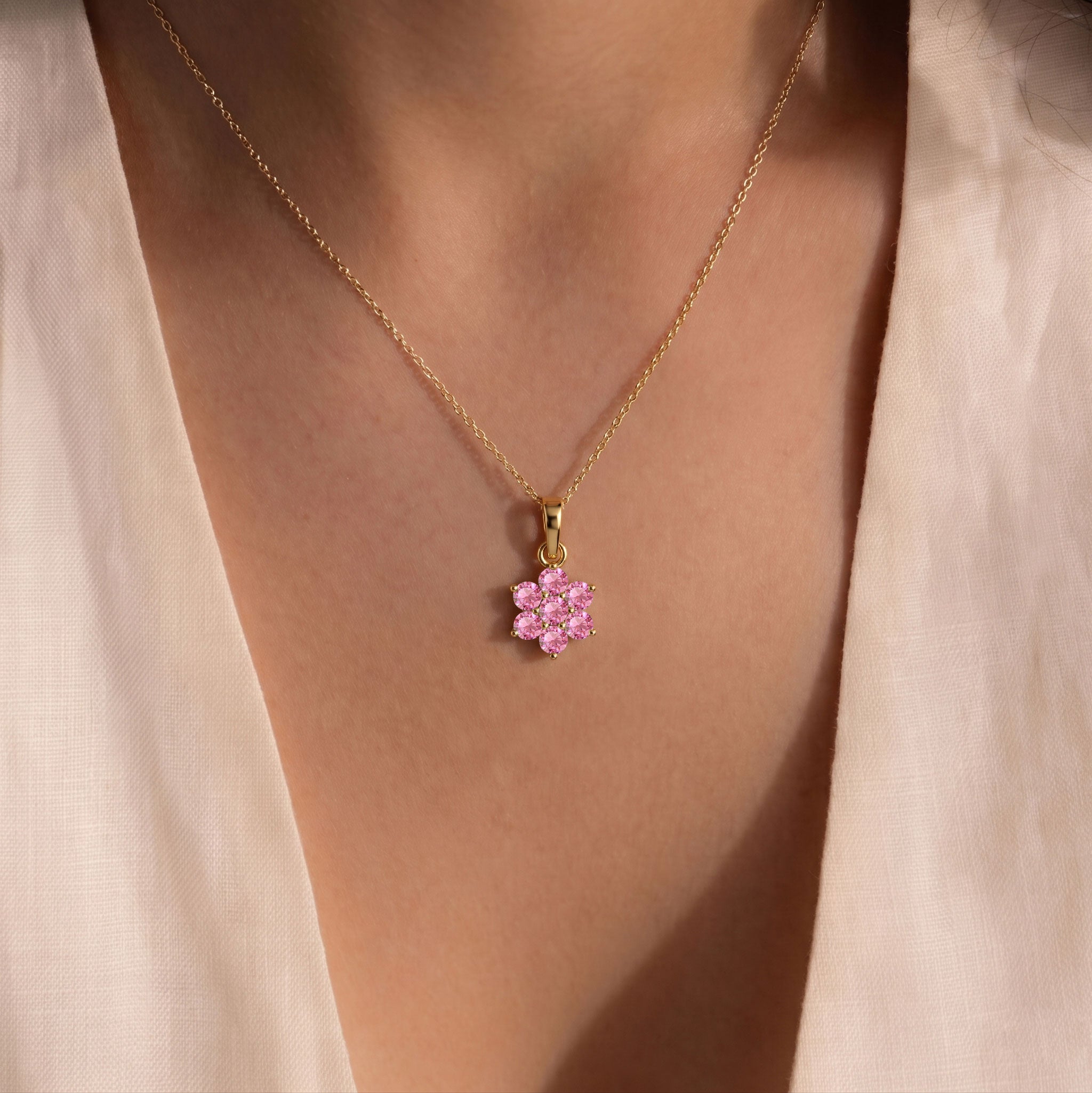 Soft pink tourmaline gemstone pendant necklace with natural sparkle