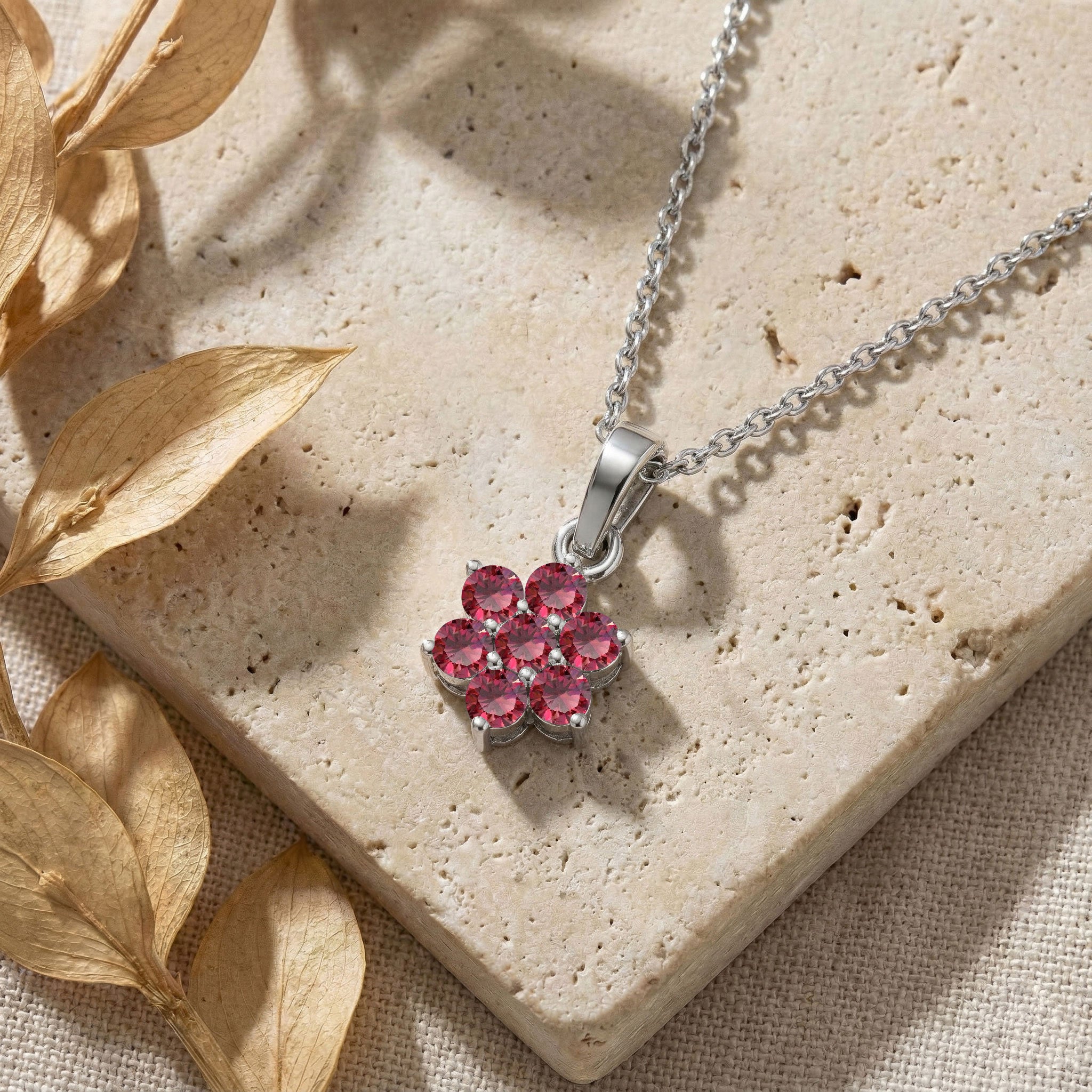 Sterling silver ruby pendant necklace with gold filled accents