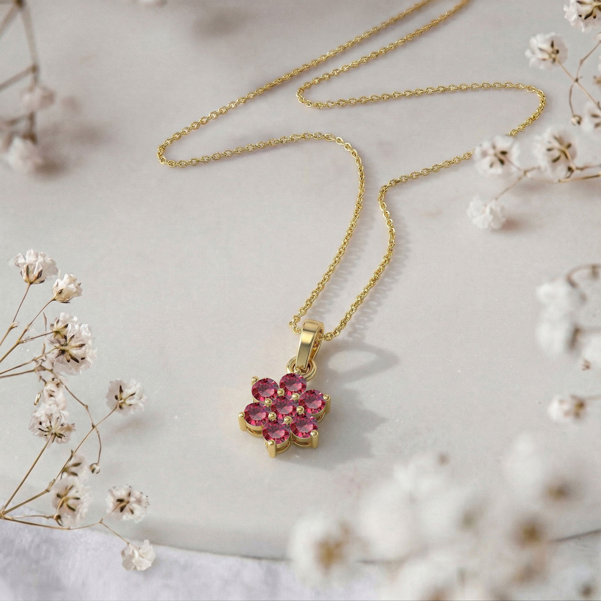 Fine jewelry ruby necklace with yellow gold filled finish