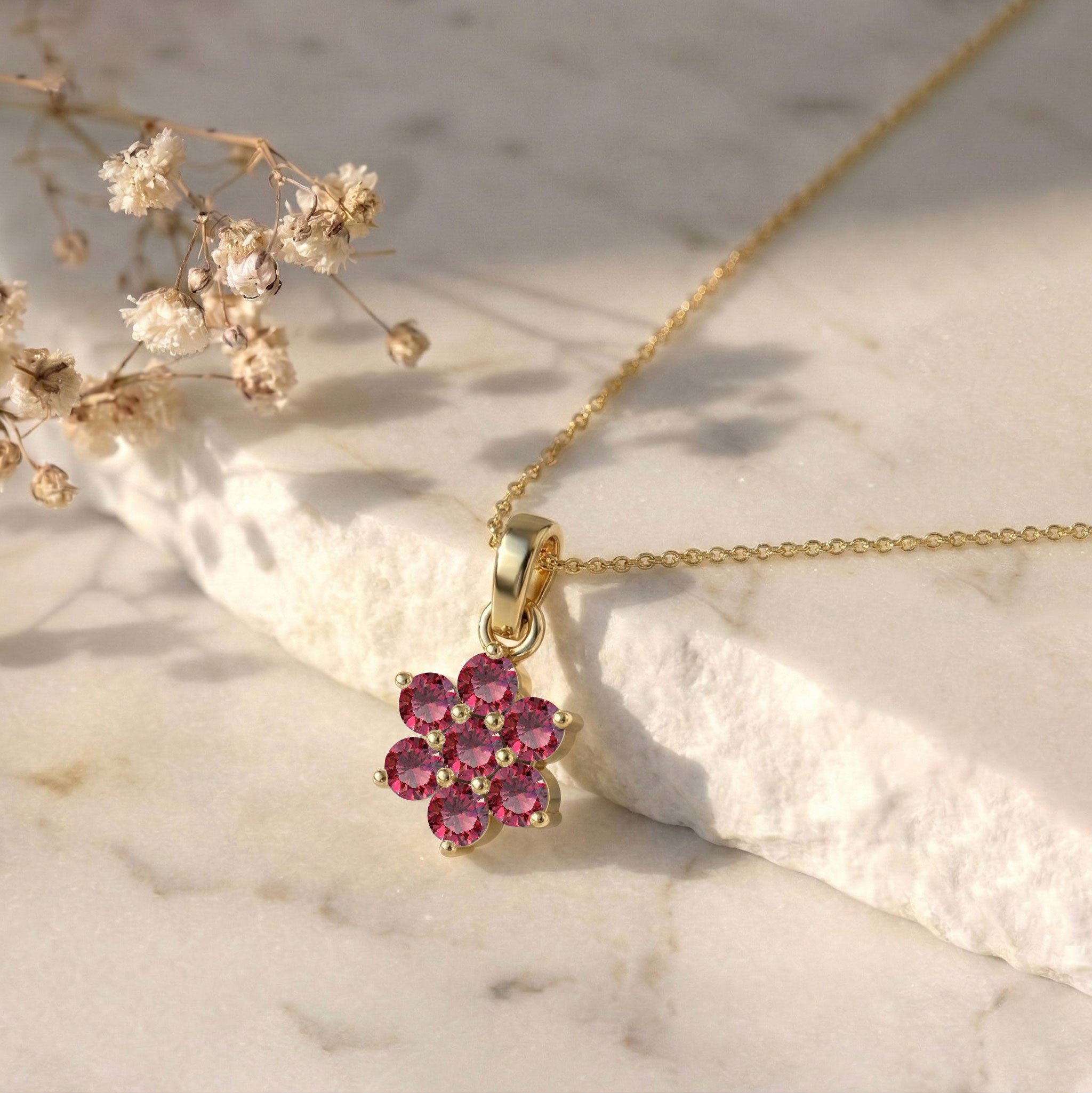 Beautiful ruby flower pendant necklace for special occasions