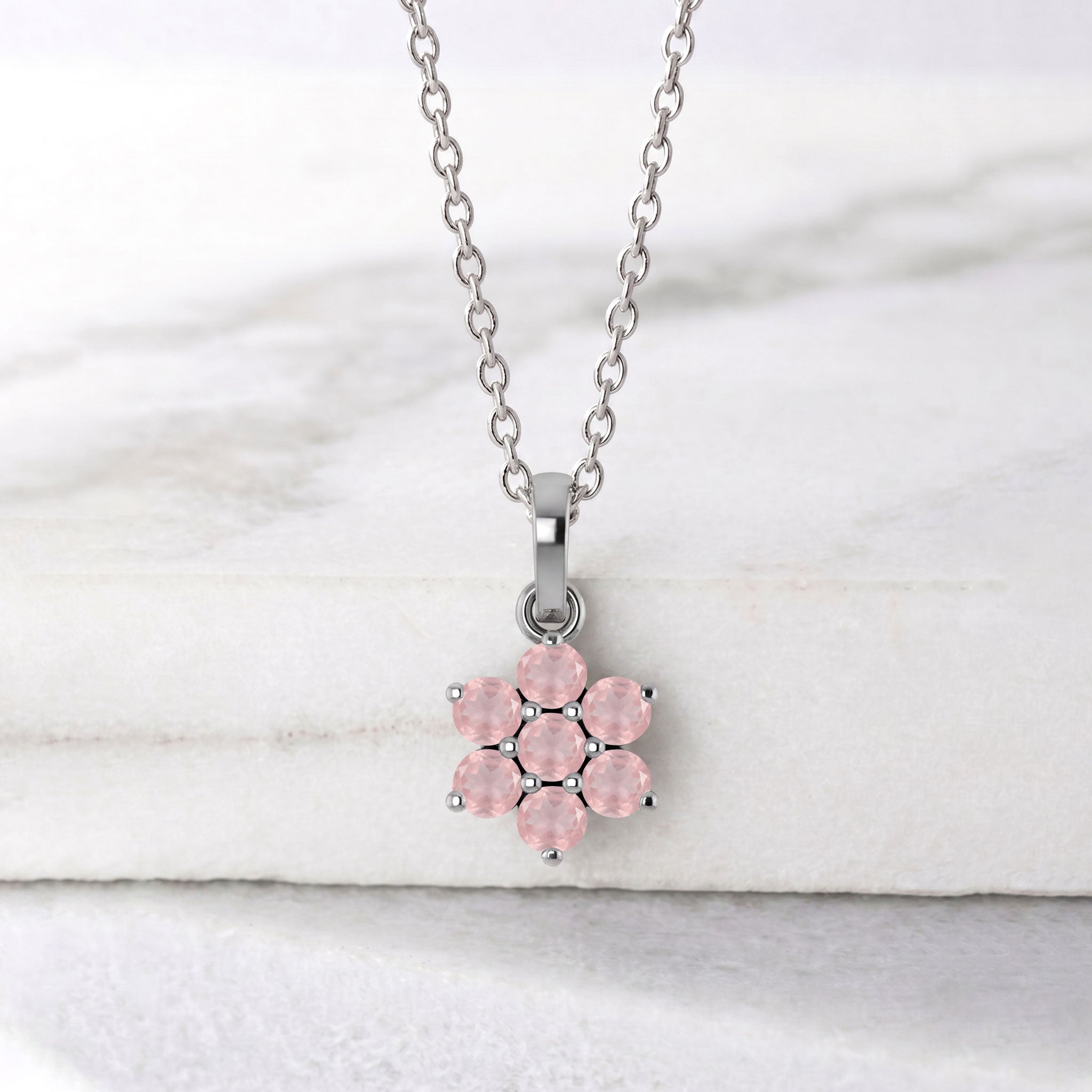 Yellow gold filled rose quartz flower necklace for women jewelry collection