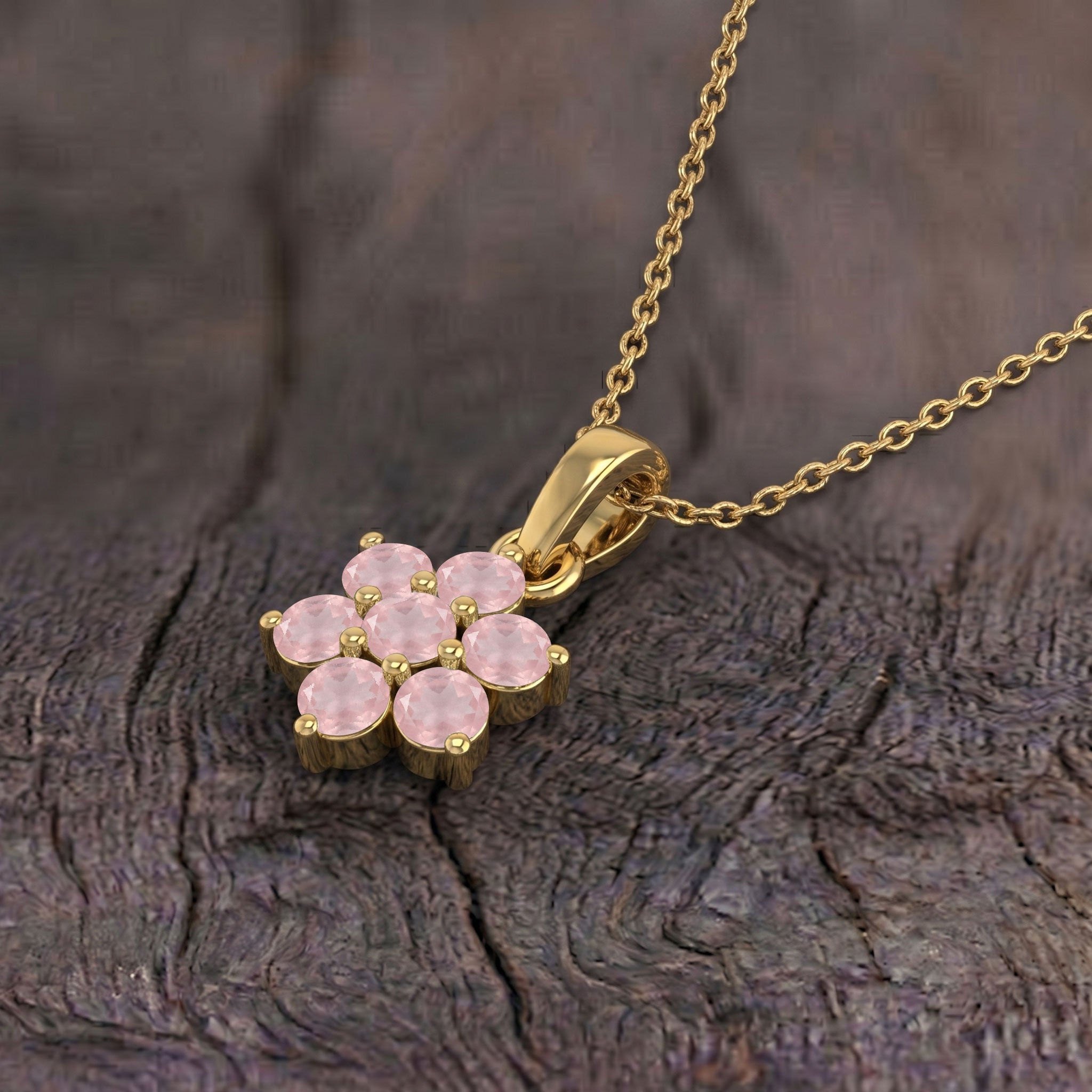 Minimalist floral pendant necklace with rose quartz gemstones