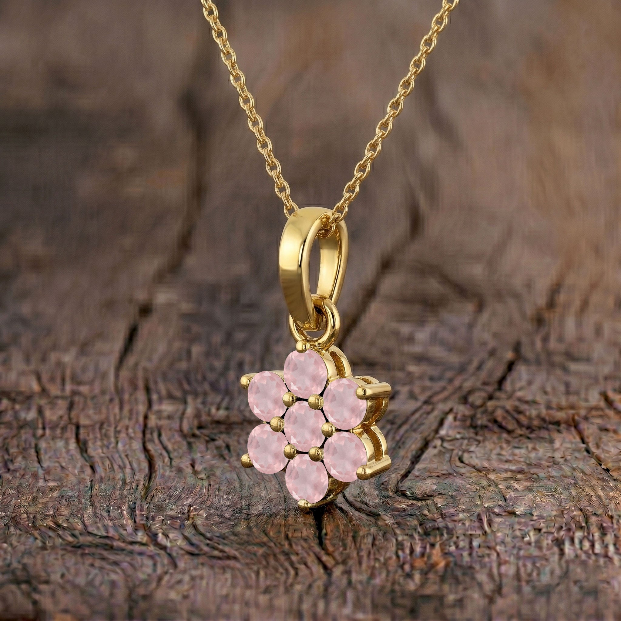 Fine jewelry rose quartz necklace with yellow gold filled finish