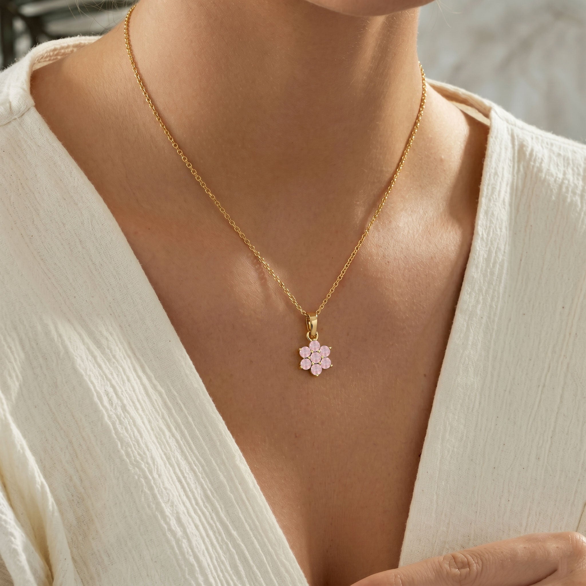 Sterling silver rose quartz pendant necklace with gold filled accents