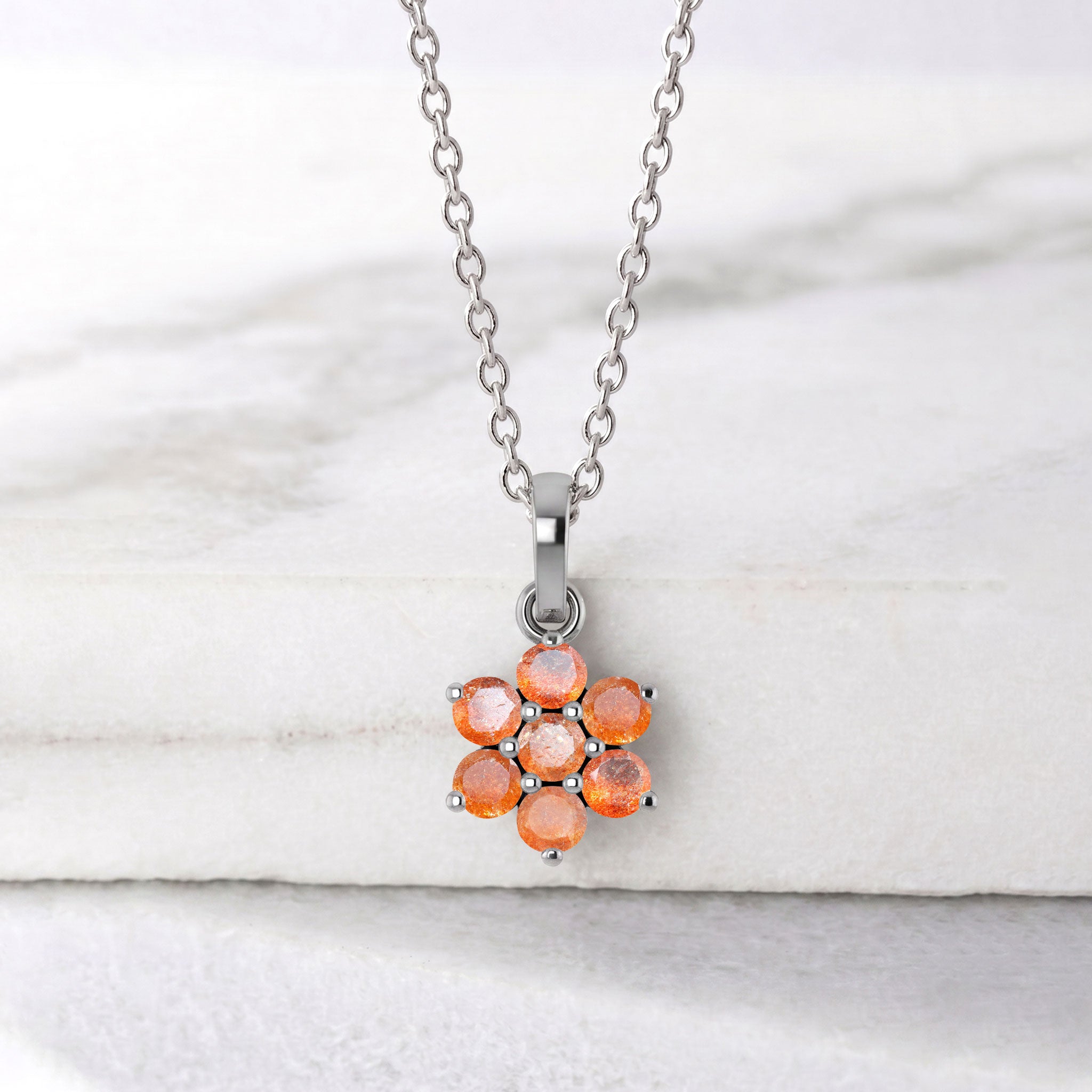 Yellow gold filled sunstone necklace featuring a beautiful floral gemstone design