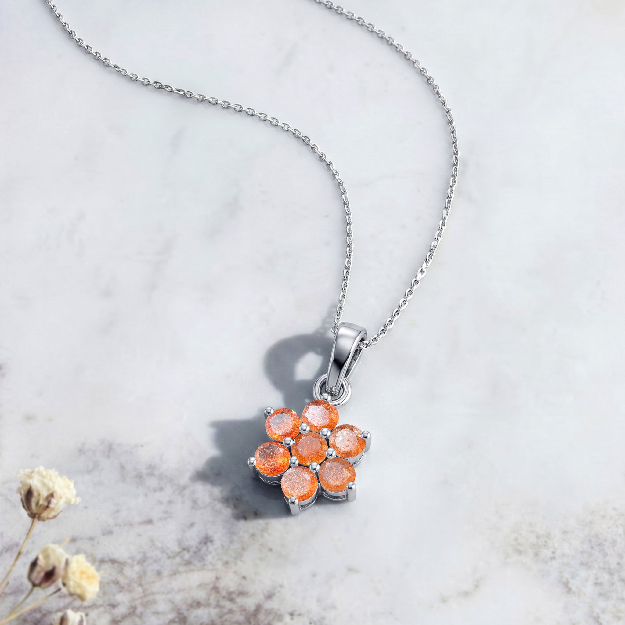 Premium 925 sterling silver sunstone necklace with warm golden accents