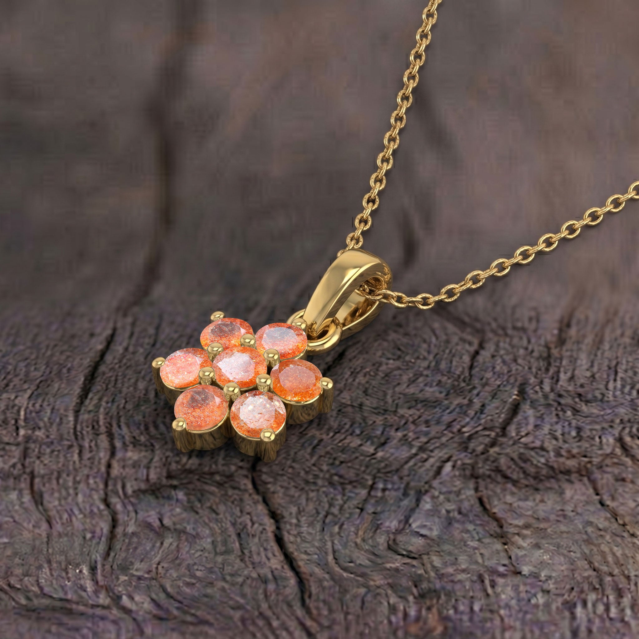 Beautiful gemstone flower necklace featuring glowing sunstone stones
